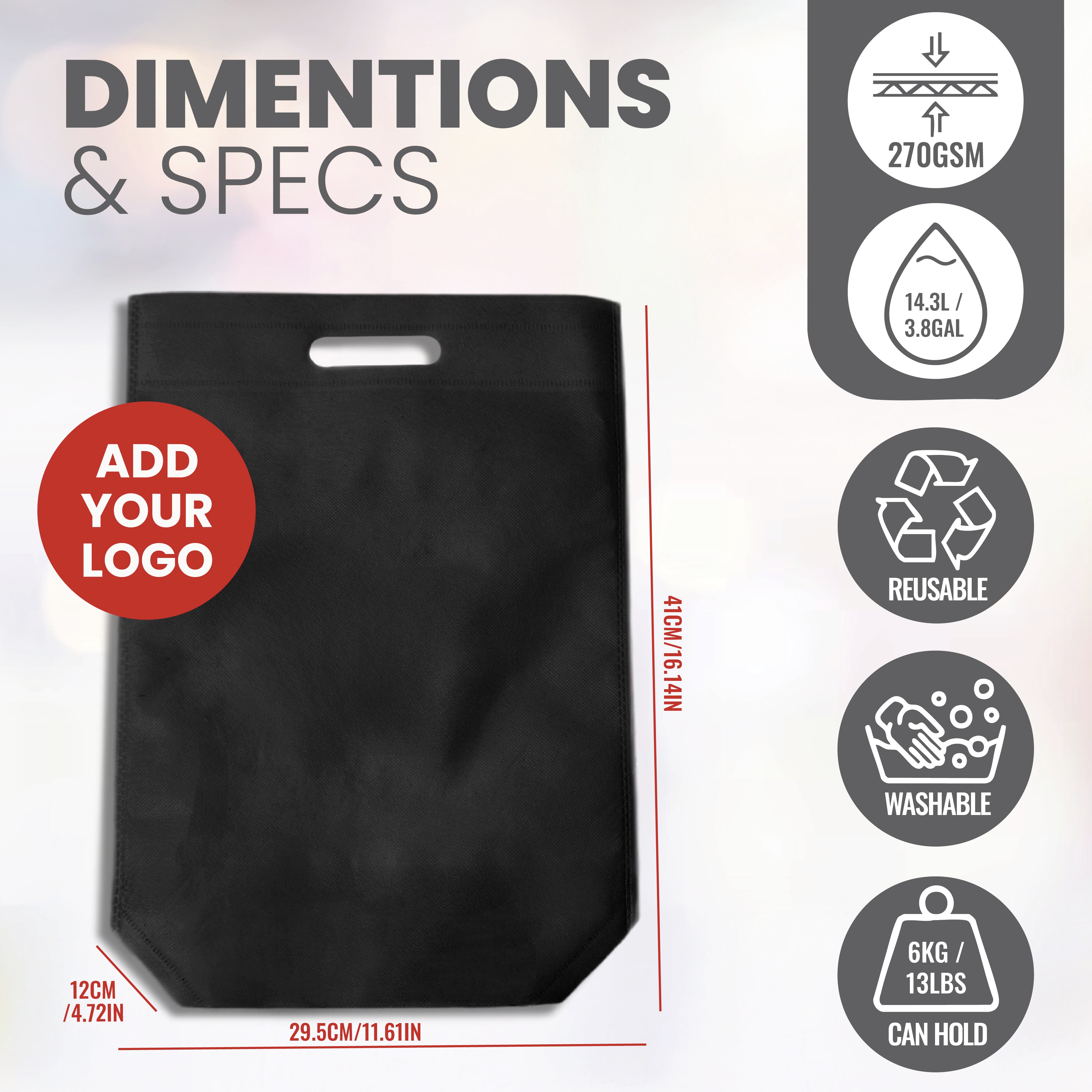 DSC01-S -Small Reusable Non-Woven Die Cut Shopping Bag | 50GSM, 14L