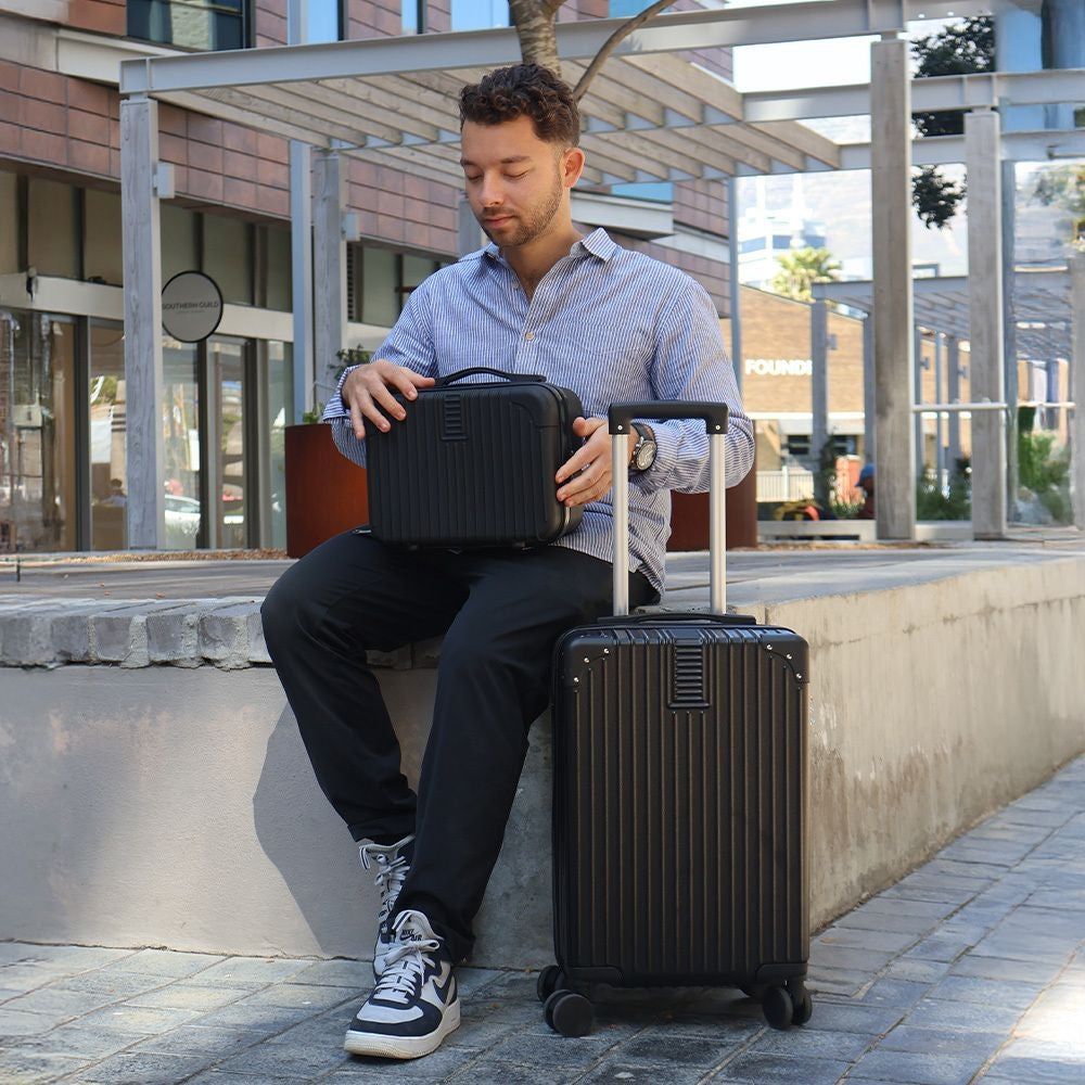 Dubai Hard Shell Carry-On Suitcase with Cosmetic Case - Jet Black