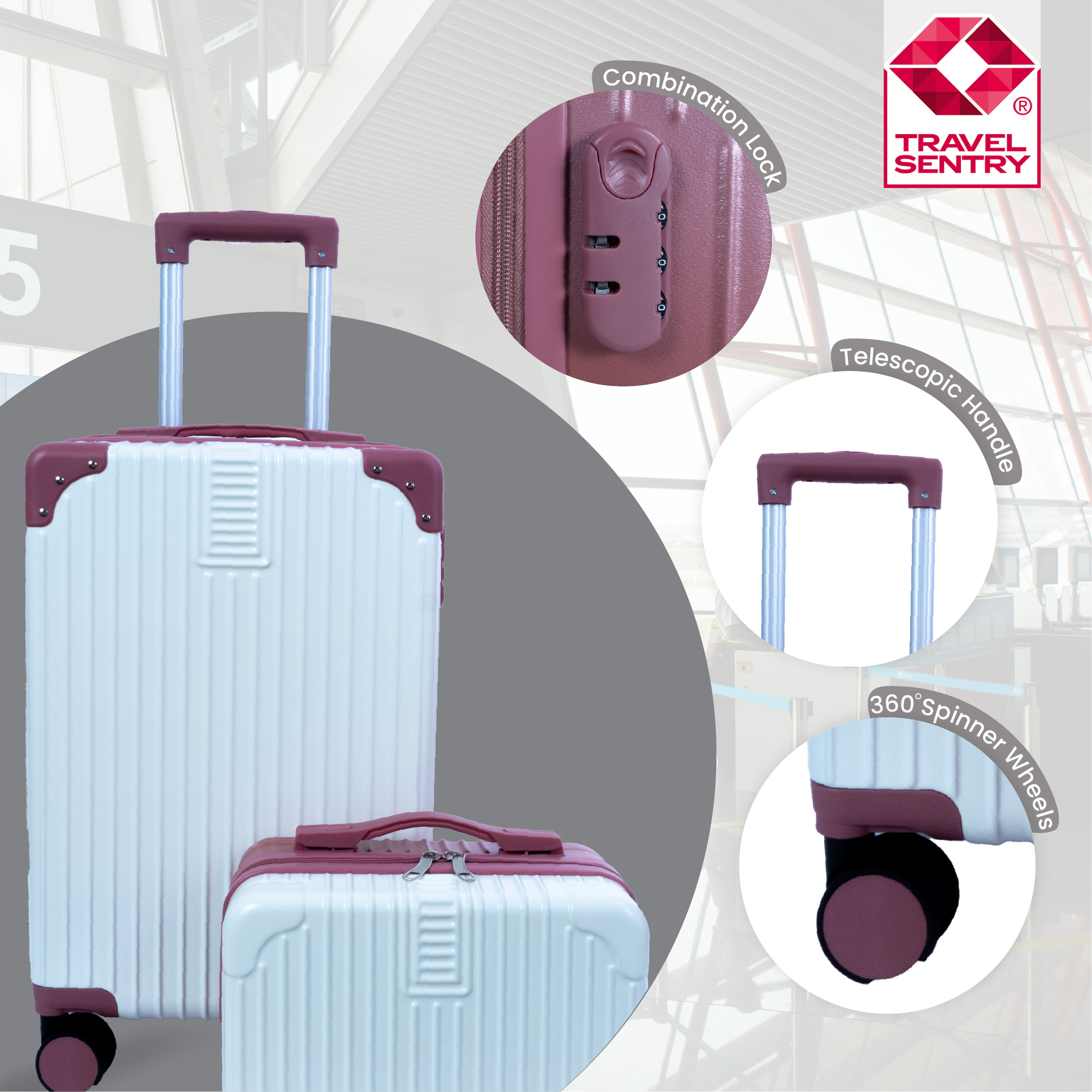 Dubai Hard Shell Carry-On Suitcase with Cosmetic Case - Rose Gold