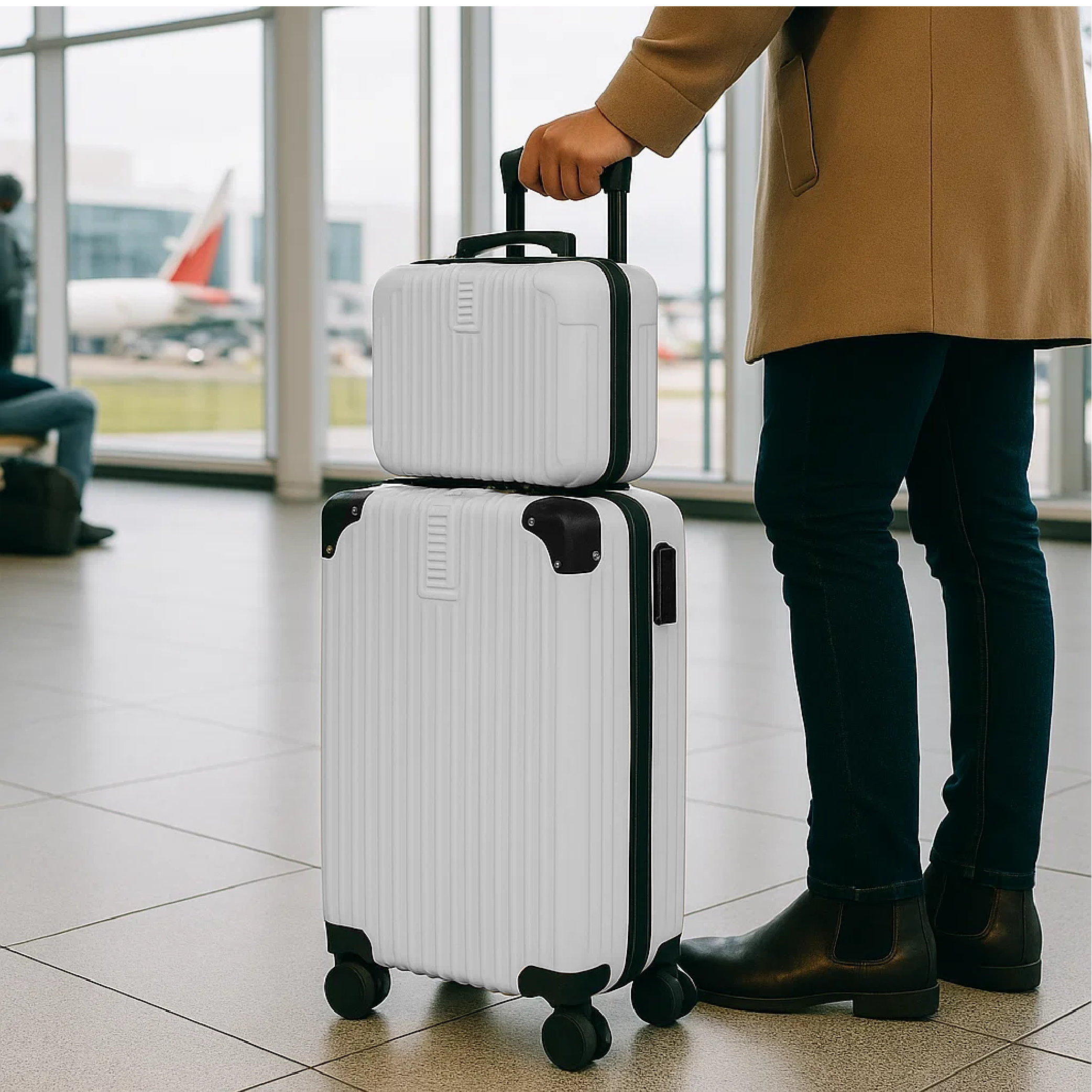 Dubai Hard Shell Carry-On Suitcase with Cosmetic Case - Black & White