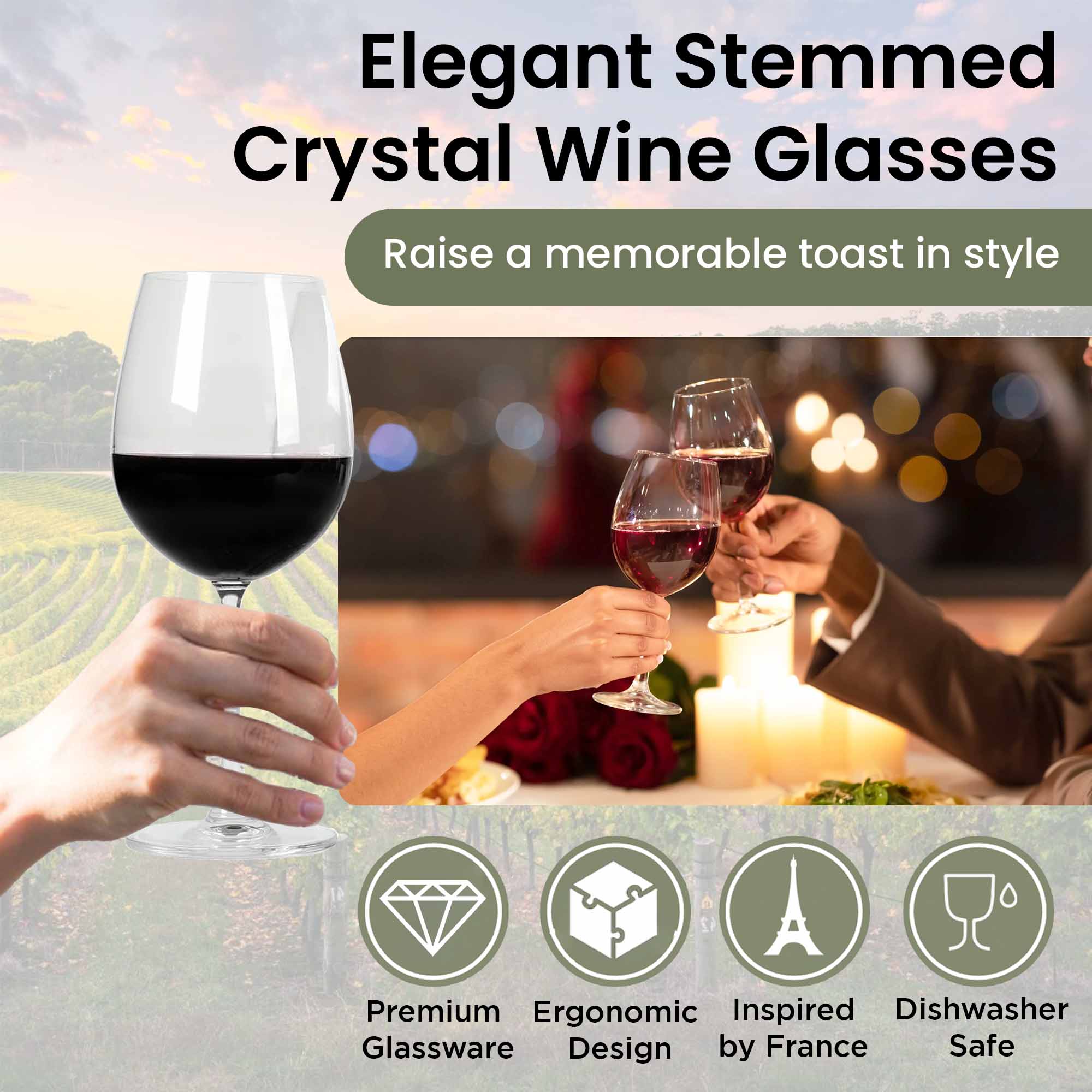 كؤوس نبيذ أحمر - 690 مل - 4 قطع - خالية من الرصاص