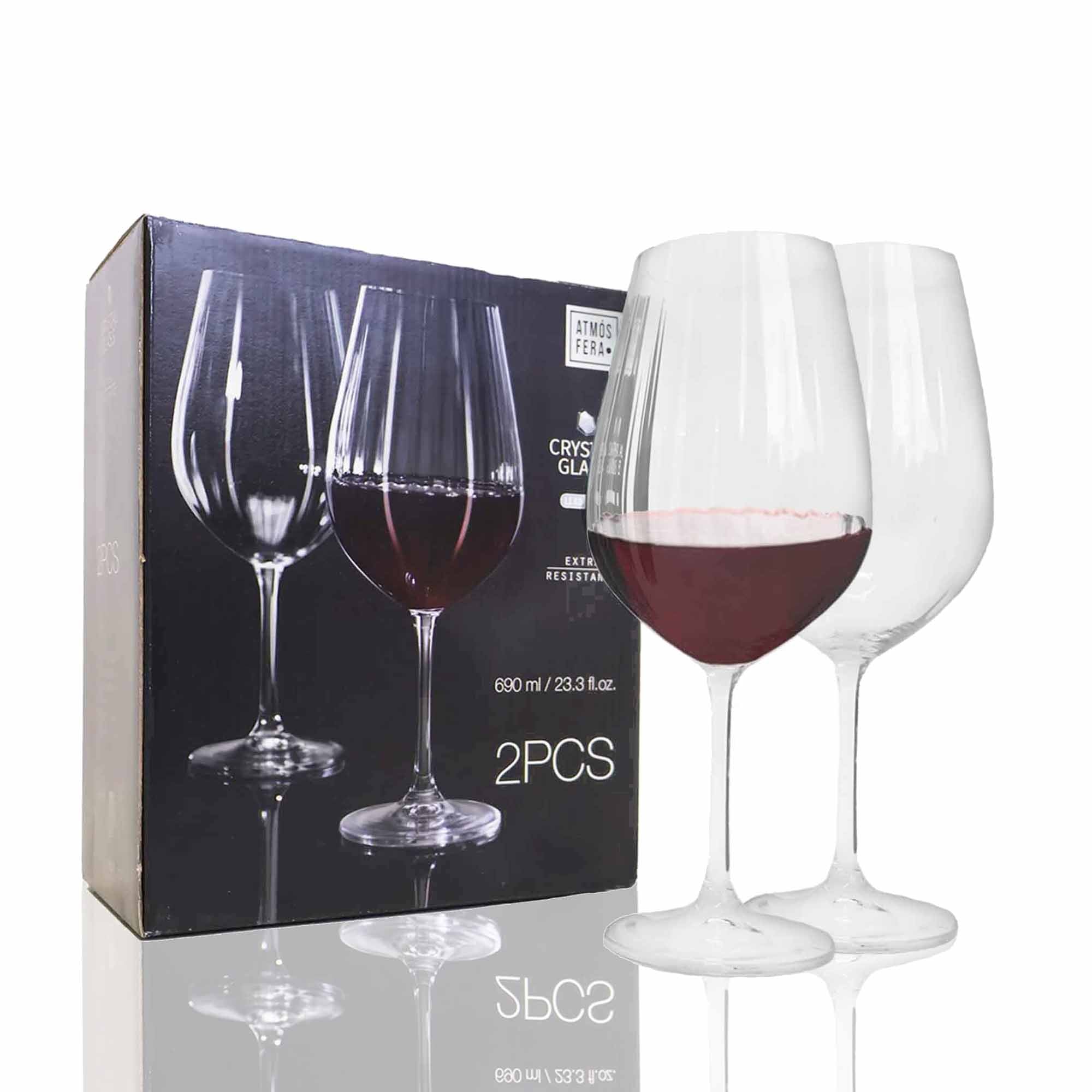 Crystal Red Wine Drinking Glasses - 690ml - 2 Pieces - Lead Free