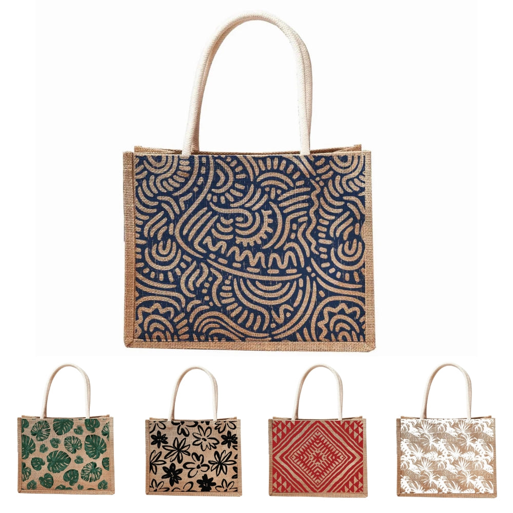 Botanical Print Reusable Jute Tote Bag | 300GSM, 18L
