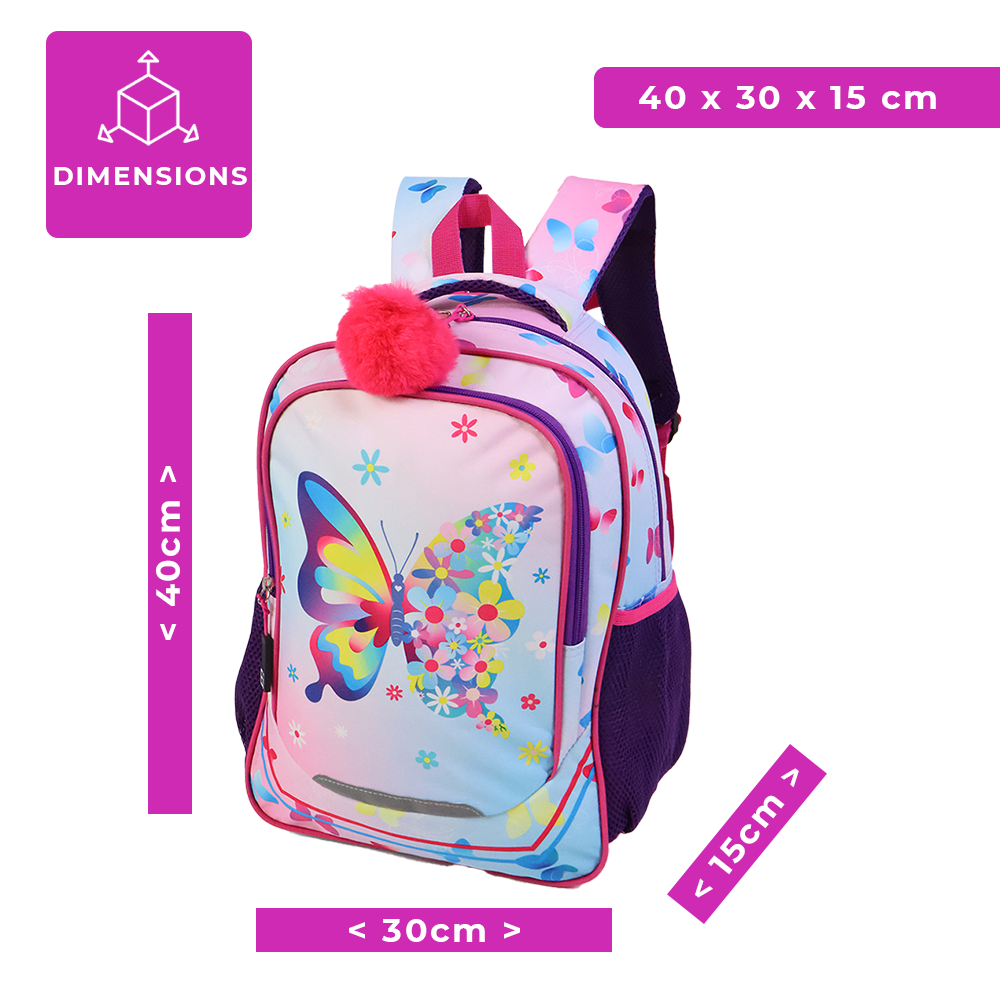 Mochila infantil Butterfly 3 en 1 con lonchera y bolsa para lápices