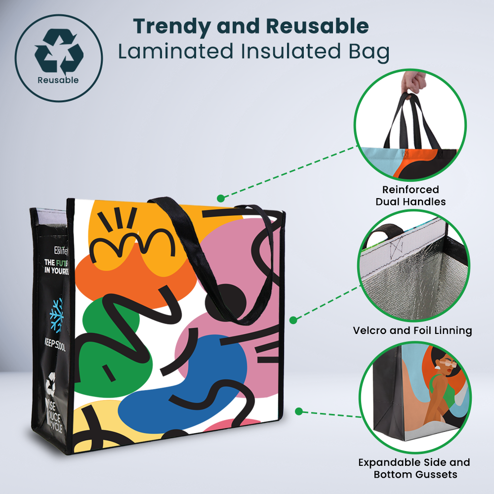 LAMCO1 - Snowflake & Tropical Reusable Laminated Cooler Shopping Bag | 70GSM, 28L