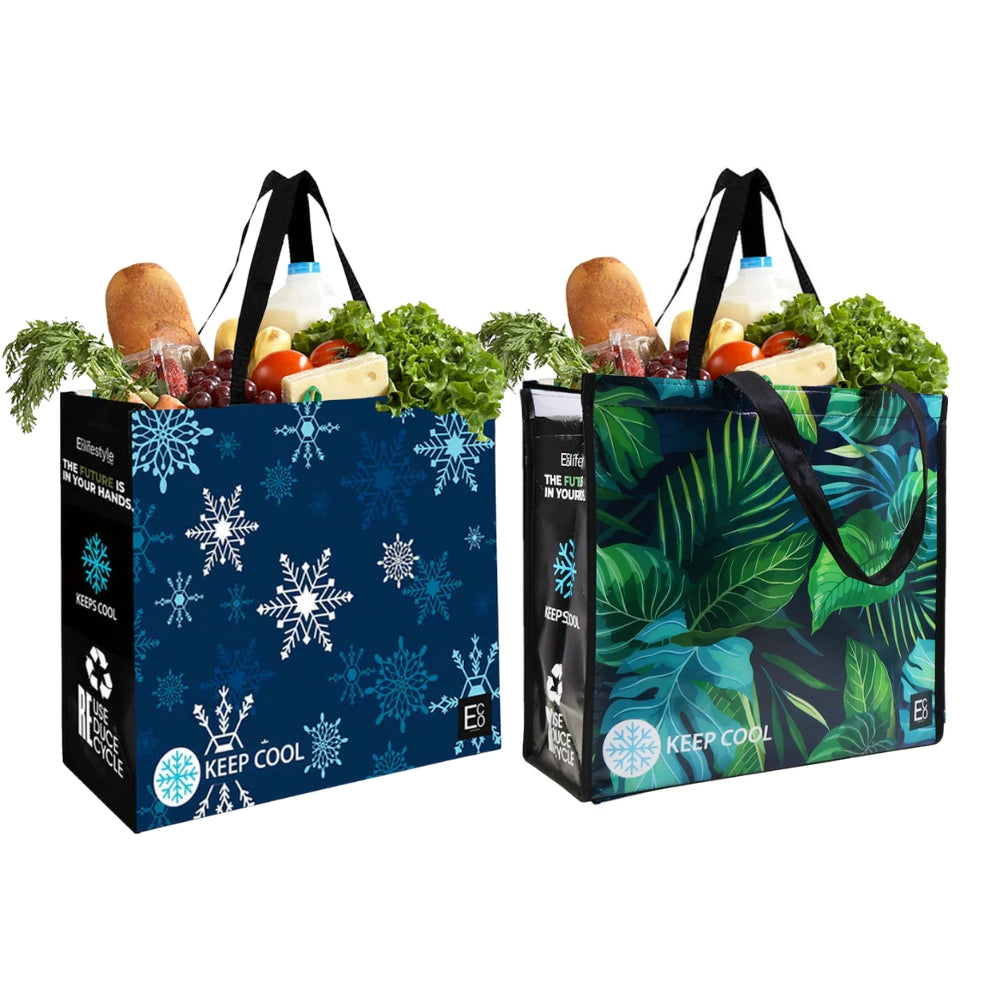 LAMCO1 - Snowflake & Tropical Reusable Laminated Cooler Shopping Bag | 70GSM, 28L