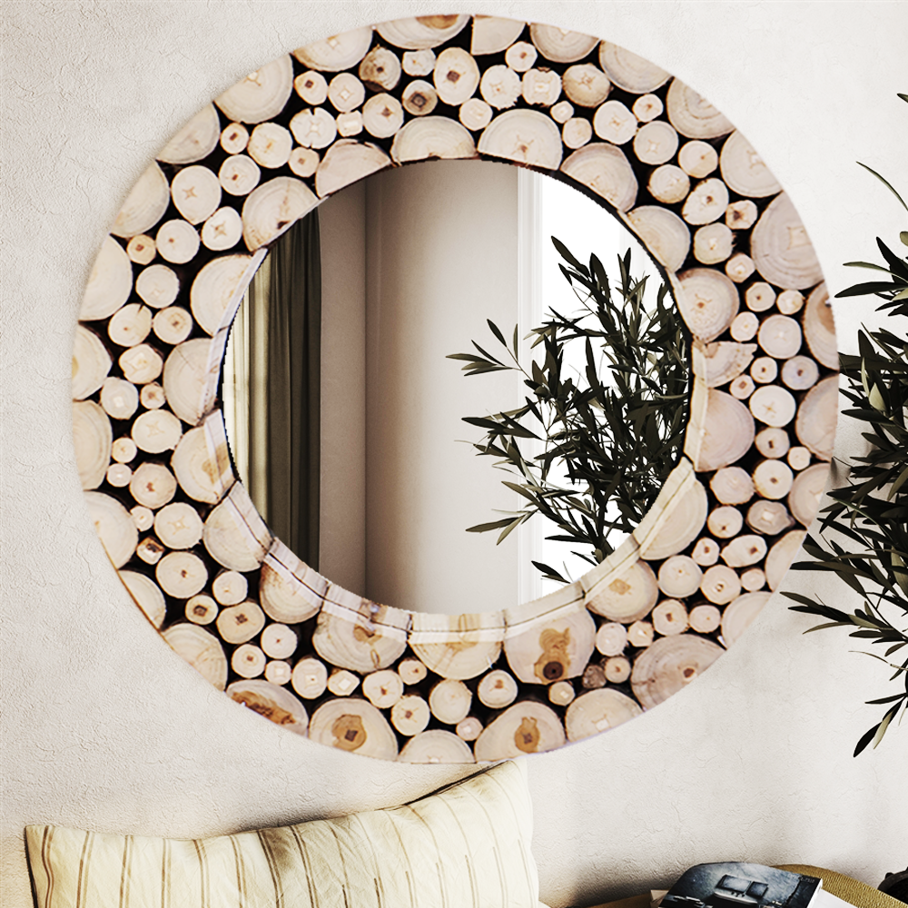 مرآة من خشب الساج الطبيعي - دائرية
