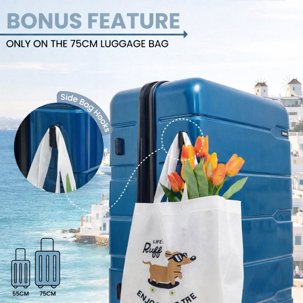 مجموعة حقائب سفر صلبة زرقاء قبرصية - تصميم معدني عاكس - قطعتان