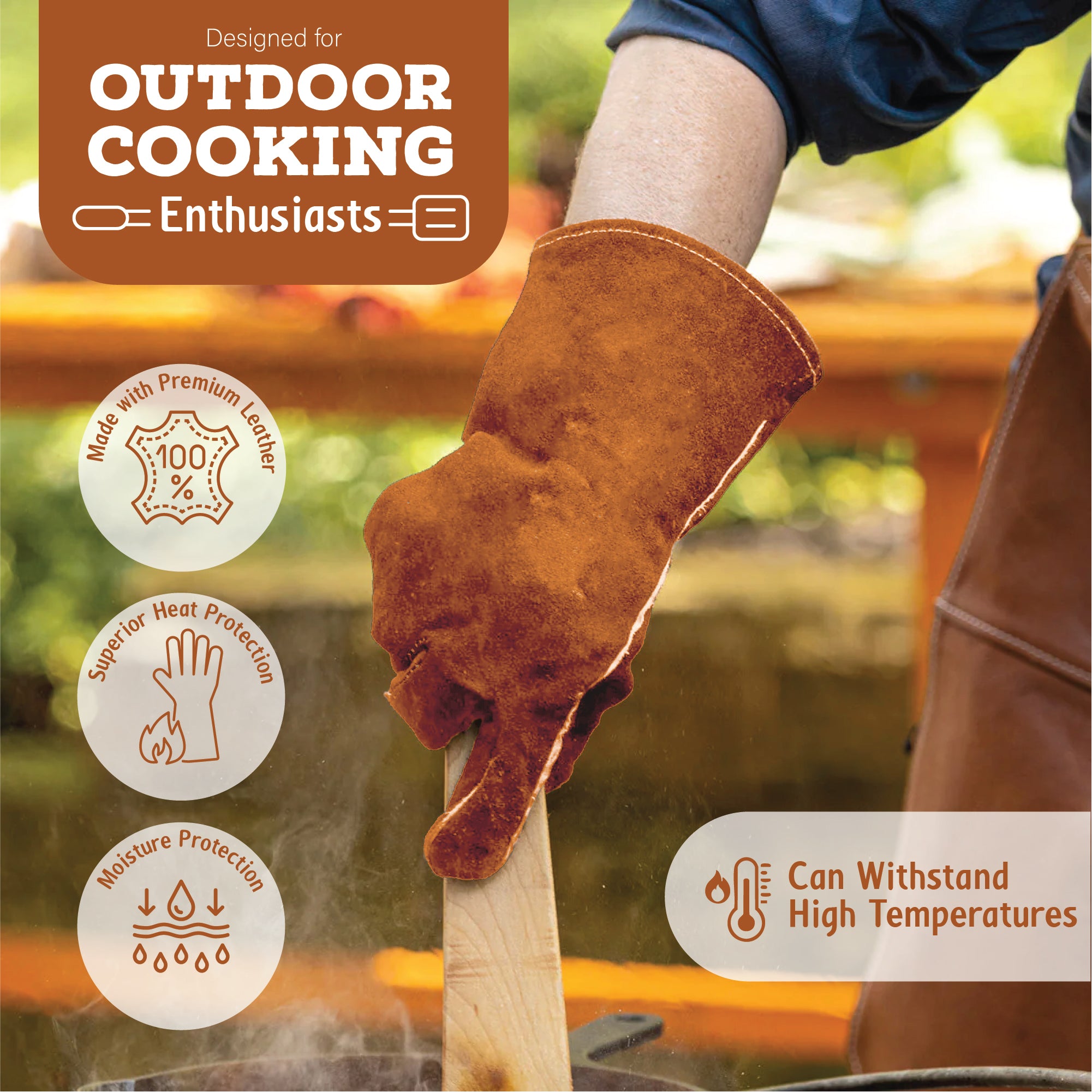 قفازات الشواء الجلدية الفاخرة، قفازات طهي مقاومة للحرارة (عبوة واحدة)