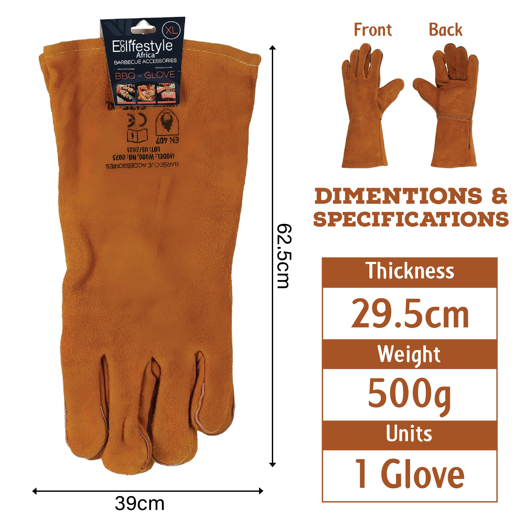 قفازات الشواء الجلدية الفاخرة، قفازات طهي مقاومة للحرارة (عبوة واحدة)