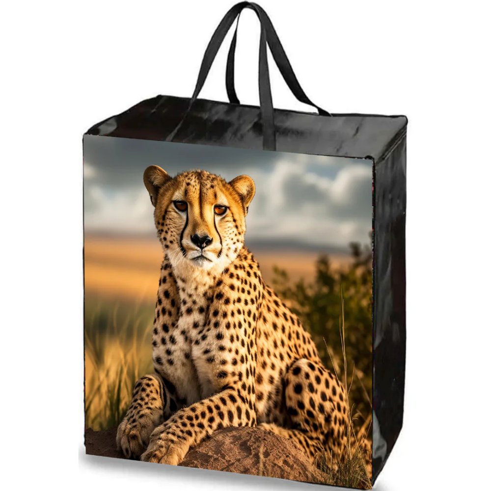 SHOP02-T - Assorted Wildlife Reusable Laminated Taxi Shopping Bag with Zipper | 120GSM, 56L