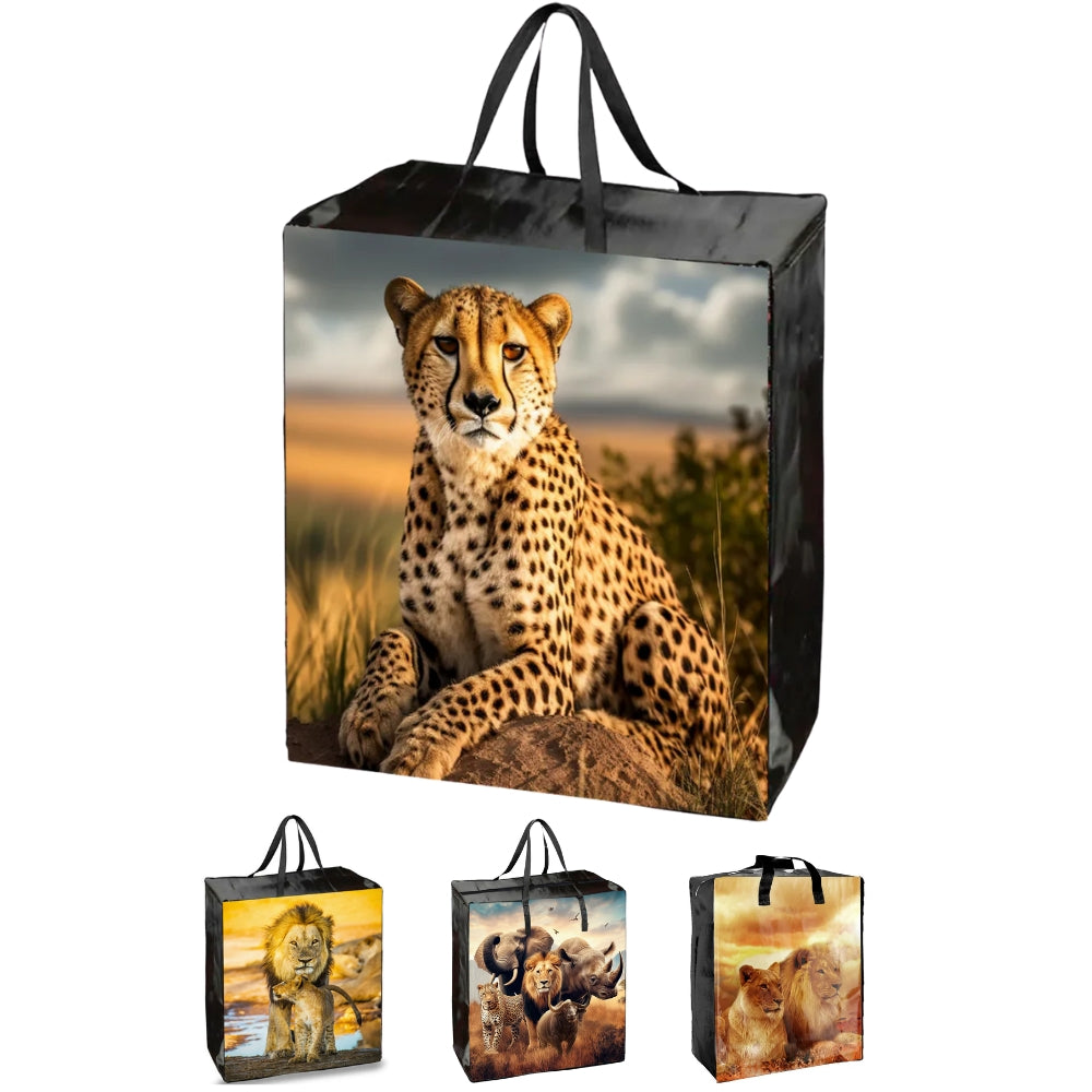 SHOP02-T - Assorted Wildlife Reusable Laminated Taxi Shopping Bag with Zipper | 120GSM, 56L