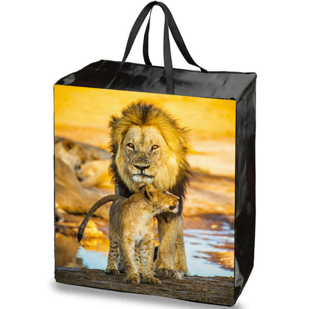 SHOP02-T - Assorted Wildlife Reusable Laminated Taxi Shopping Bag with Zipper | 120GSM, 56L