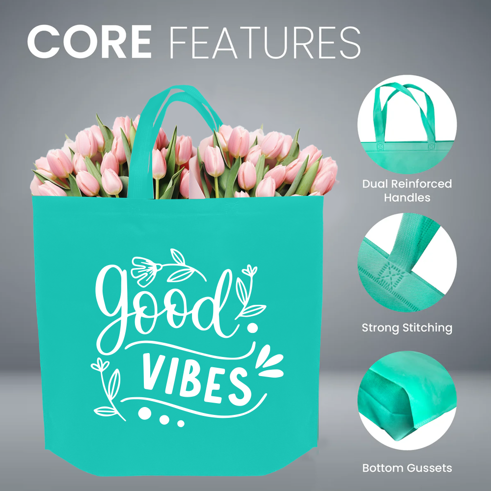 SHOP40 - Good Vibes Reusable Non-Woven Shopping Bag | 70GSM, 29L