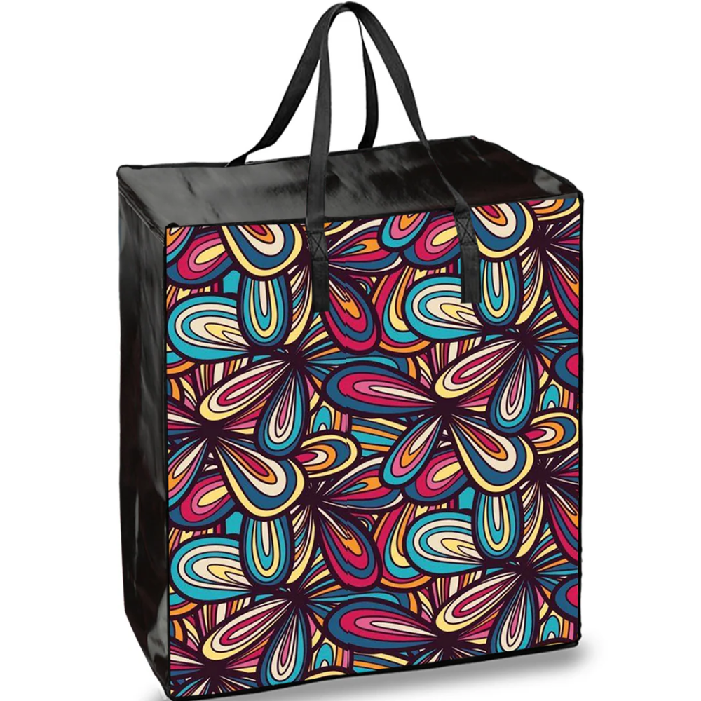 SHOP02T-FLR - Floral Reusable Laminated Taxi Shopping Bag with Zipper | 120GSM, 56L