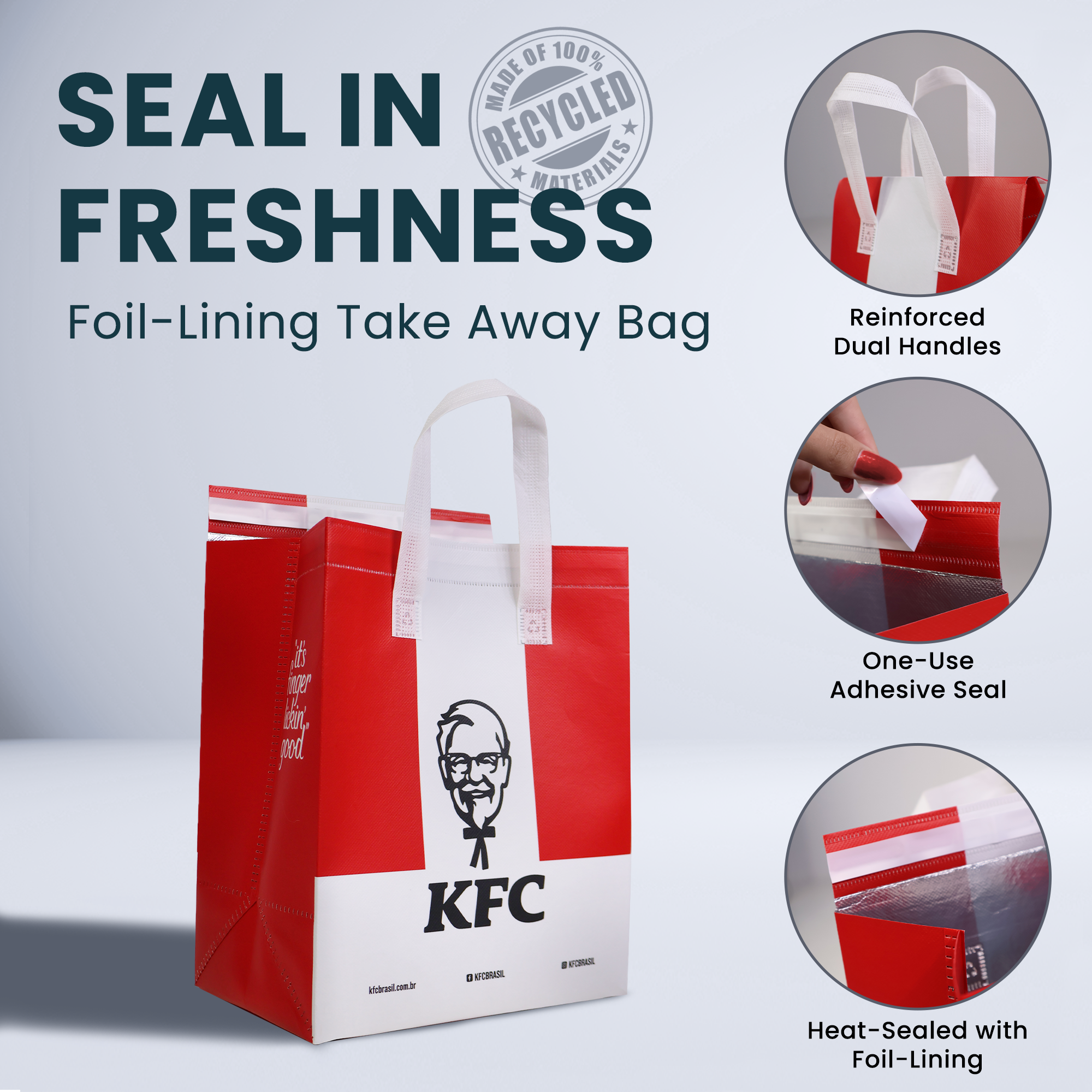 TA-S24 - KFC Reusable Laminated Takeaway Bag with Adhesive Seal | 70GSM, 12L