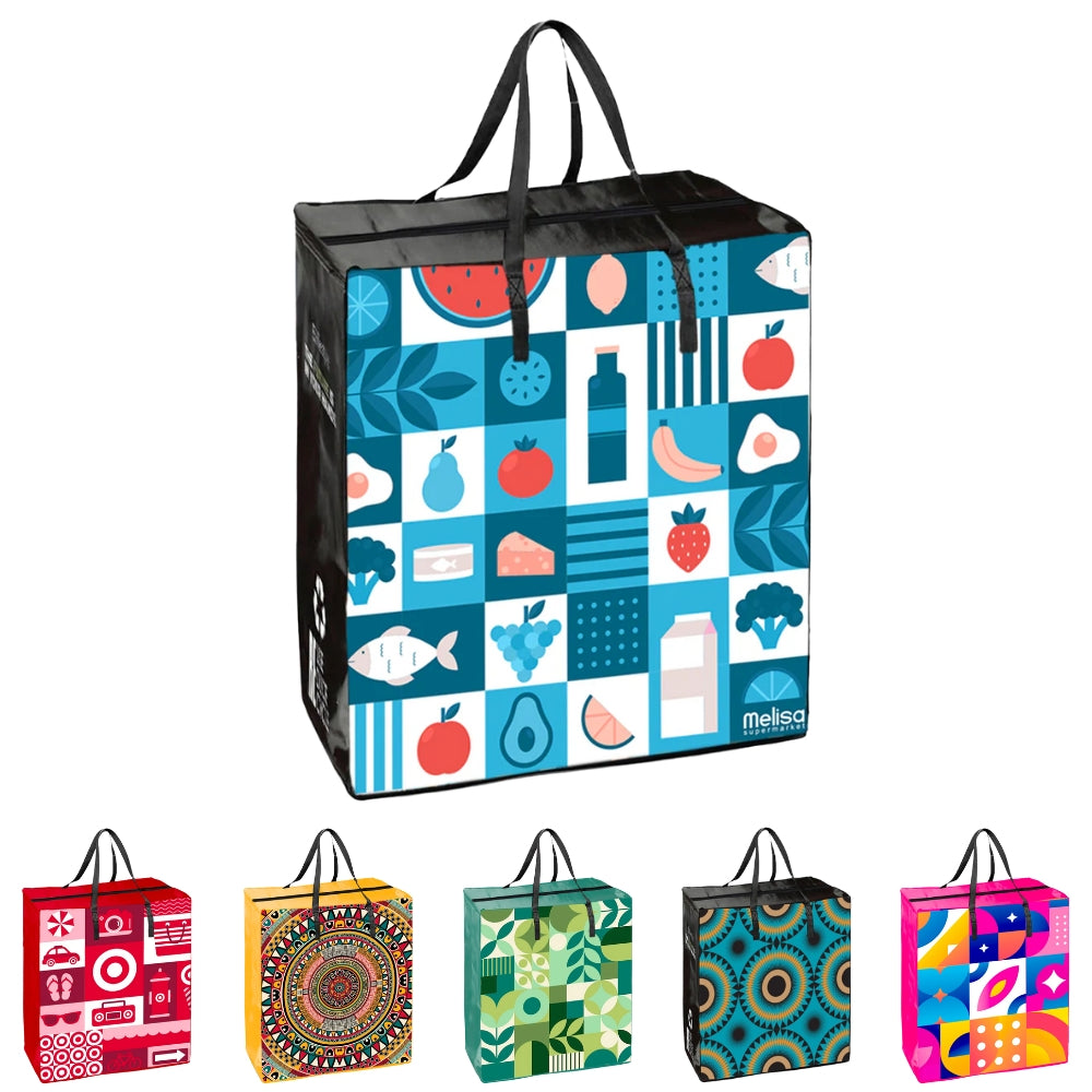 TAXI01 - Medium Assorted Design Laminated Taxi Shopping Bag with Zipper | 120GSM, 36L