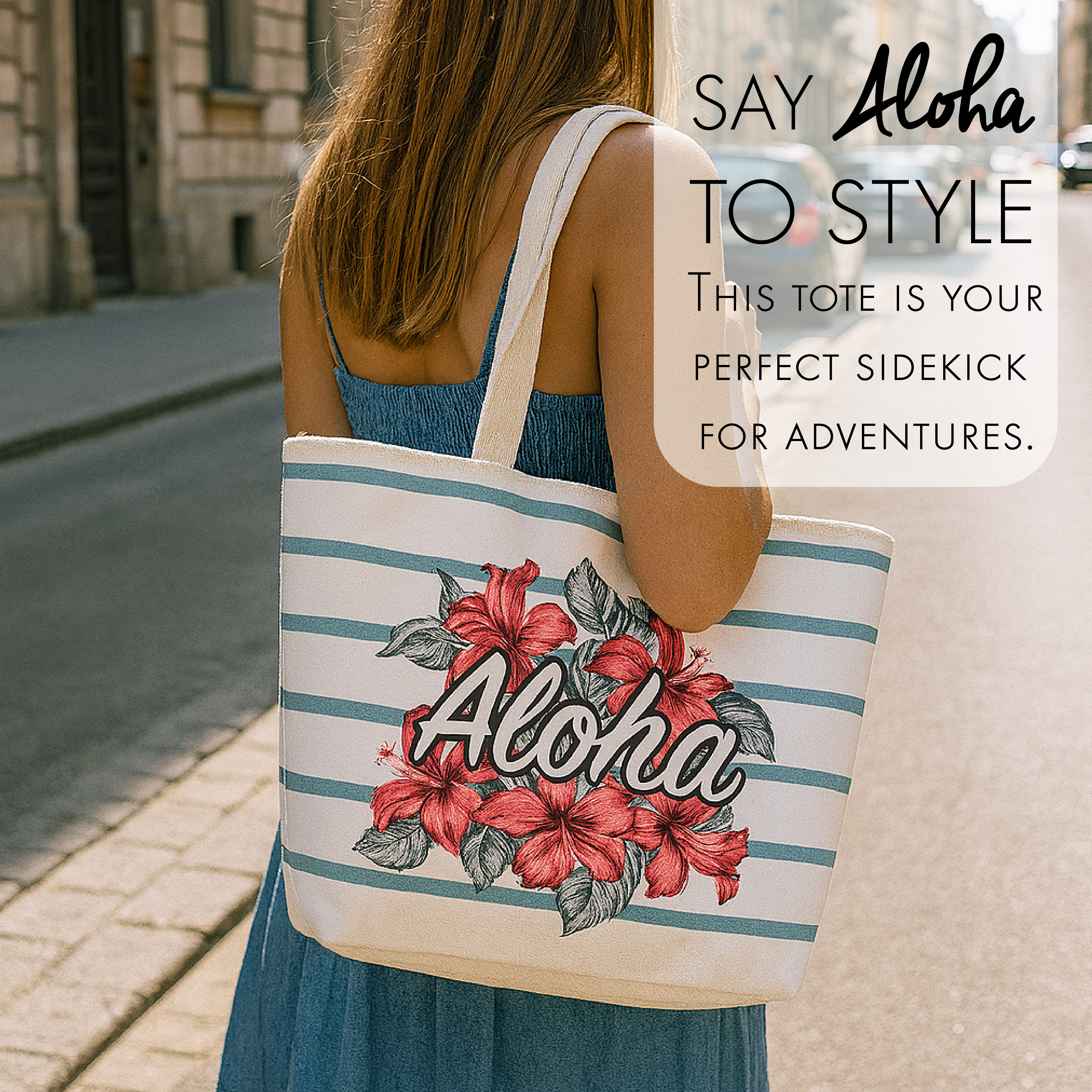 Beach Bag with Aloha Print and Floral Design