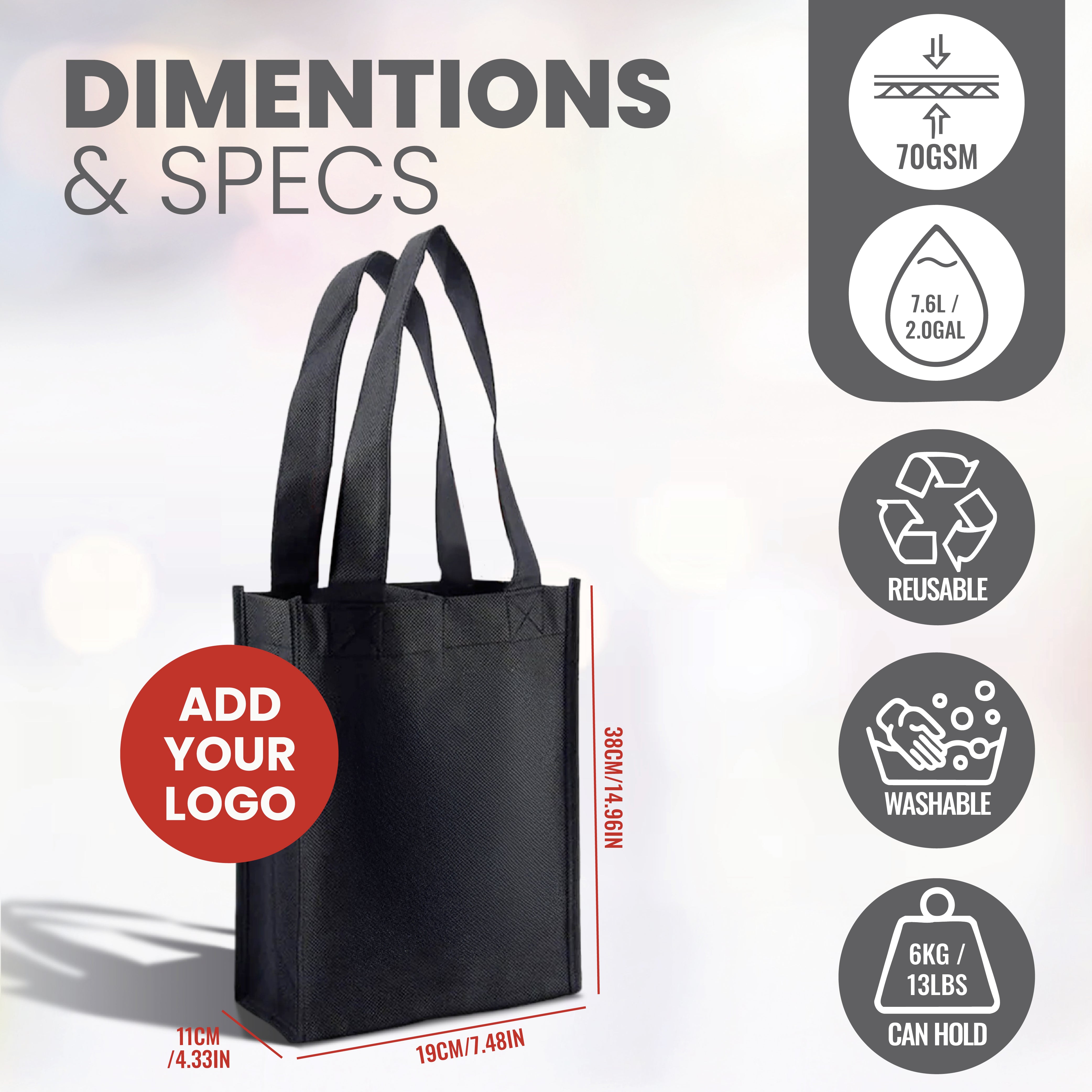 WSH01 - Reusable Wine Bag for 2 Bottles | 80GSM, 7.6L