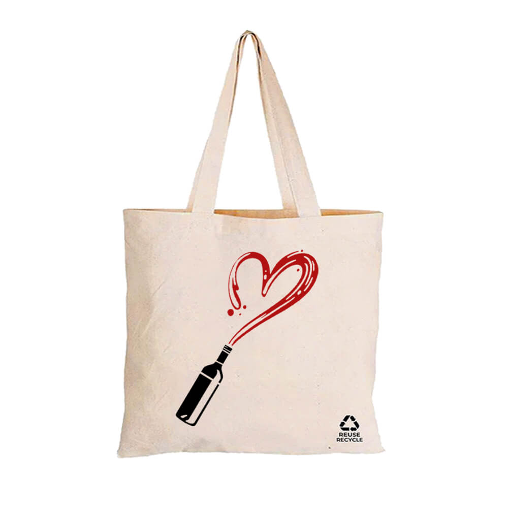 Wine Heart Design Reusable Canvas Tote Bag | 270GSM, 26L