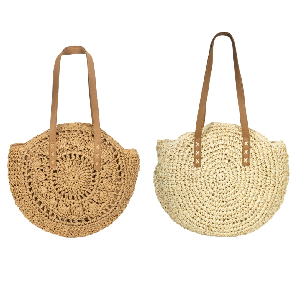 ZY-037 – Round Straw Tote Bag | Natural Paper Straw with Polyester Lining