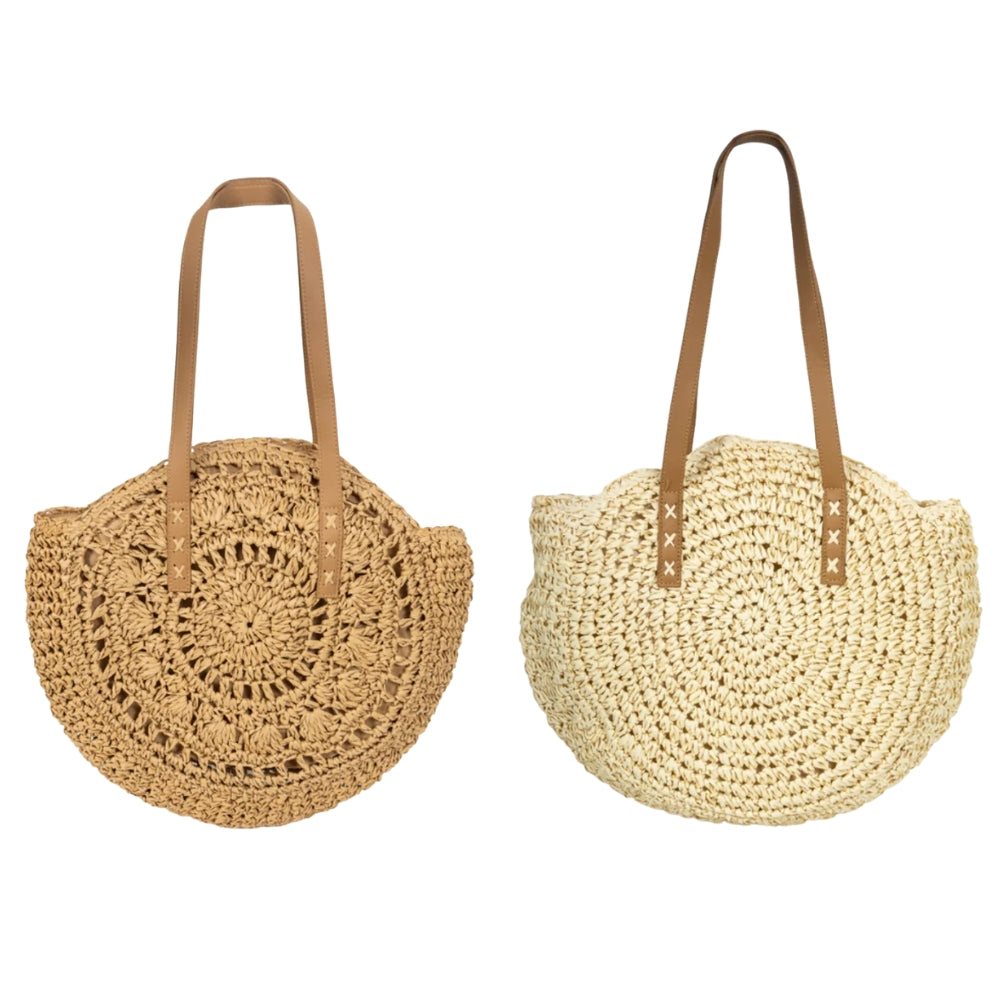 ZY-037 – Round Straw Tote Bag | Natural Paper Straw with Polyester Lining