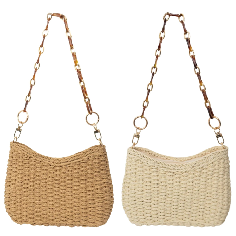 ZY-080 - Straw Shoulder Bag | Natural Paper Straw with Polyester Lining