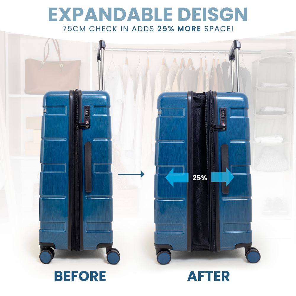 مجموعة حقائب سفر صلبة زرقاء قبرصية - تصميم معدني عاكس - قطعتان