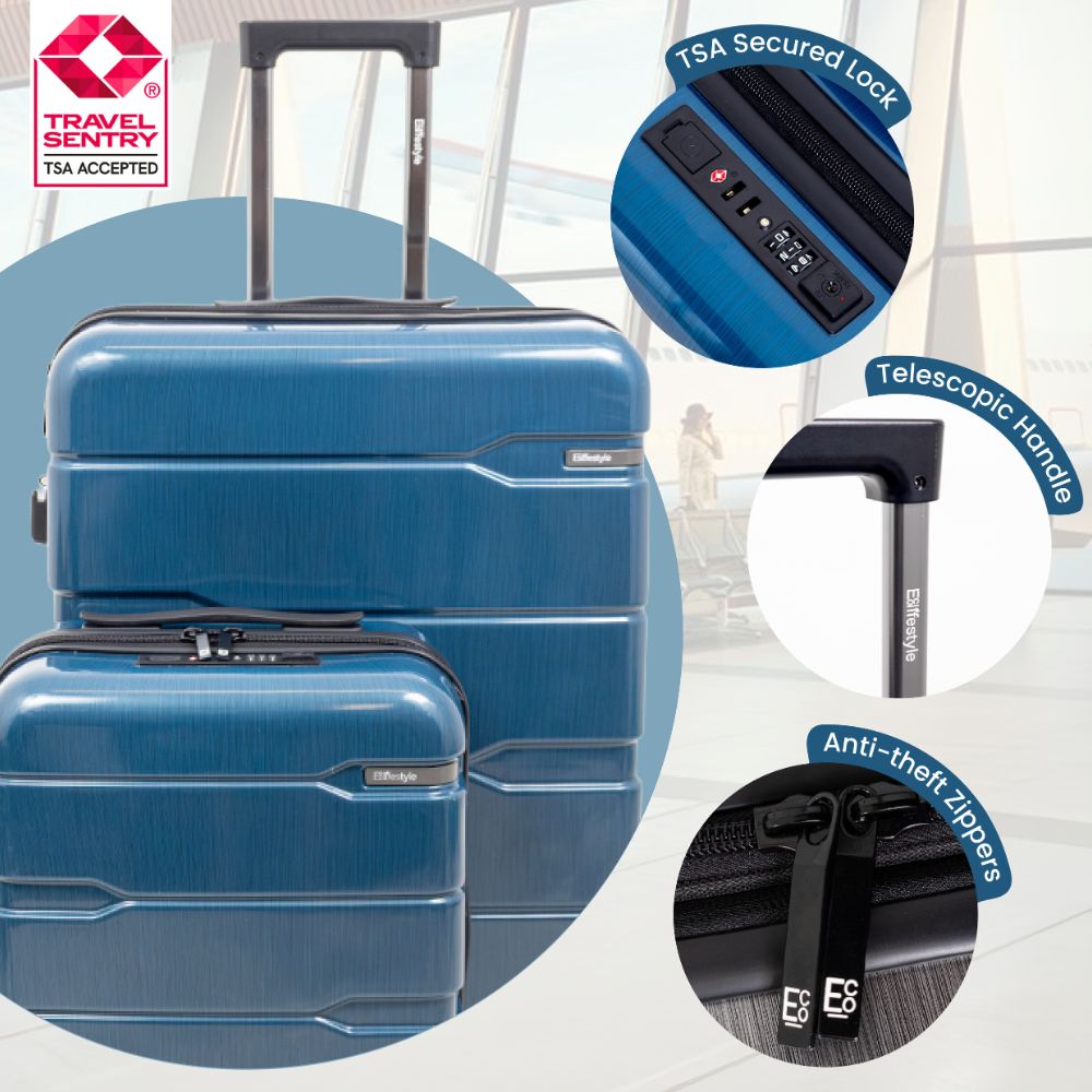 مجموعة حقائب سفر صلبة زرقاء قبرصية - تصميم معدني عاكس - قطعتان