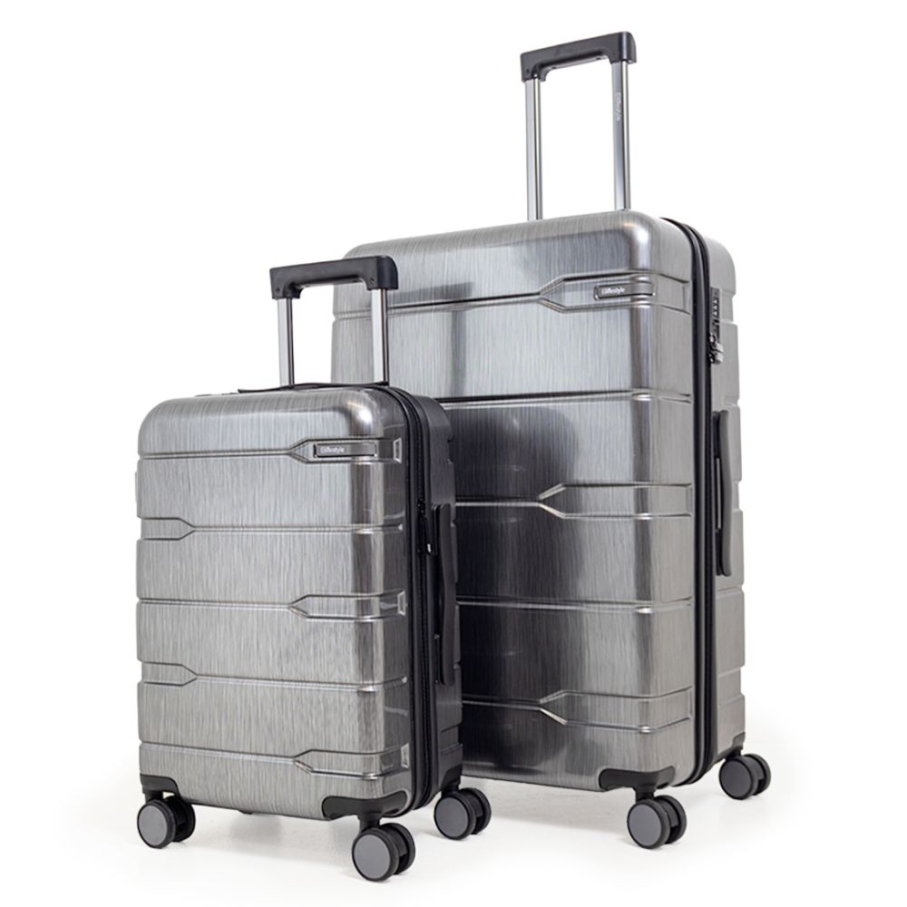 Cyprus Grey Hardshell Luggage Set - Reflective Metallic Design - 2 Pieces