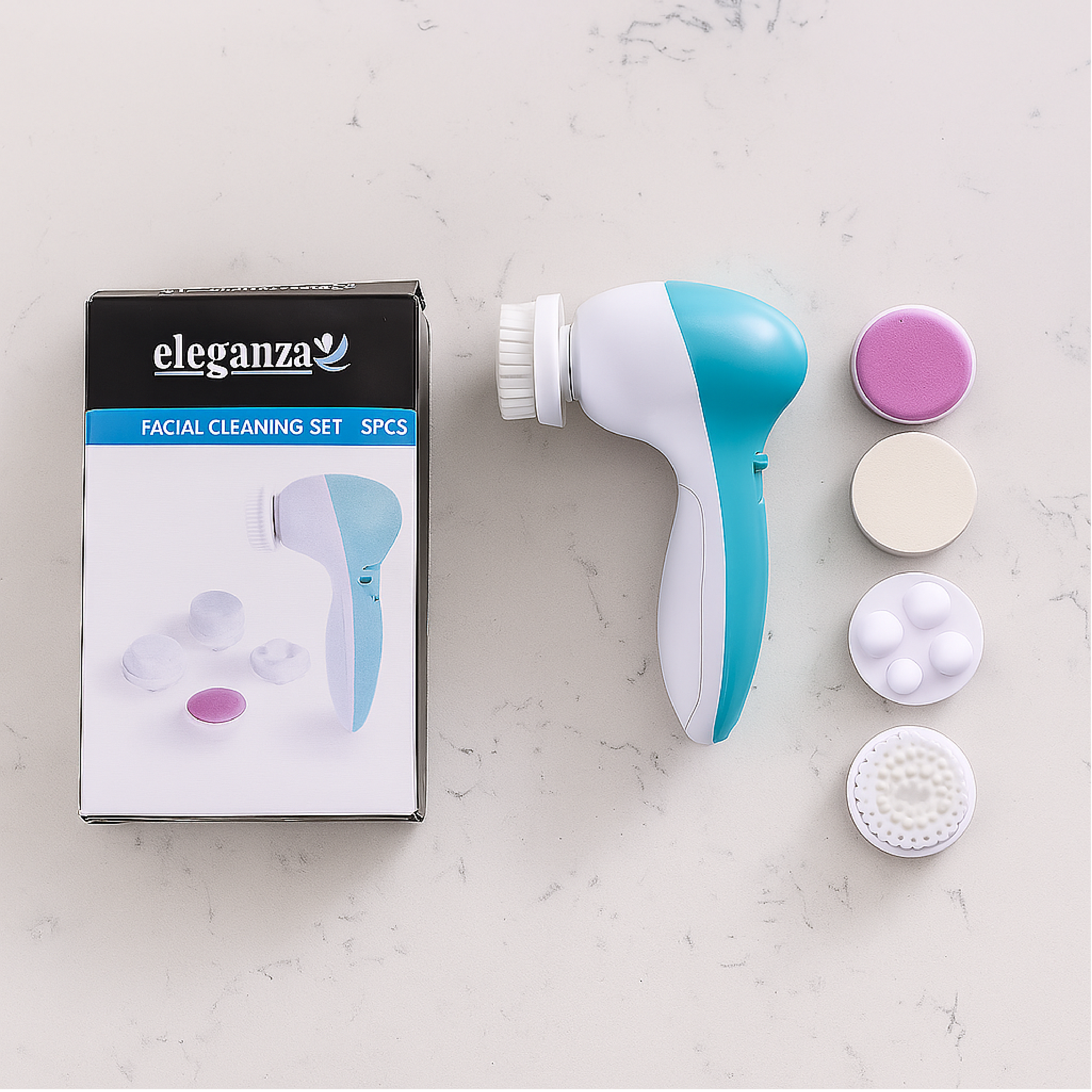 Facial Cleansing Brush Set of 5 with Batteries