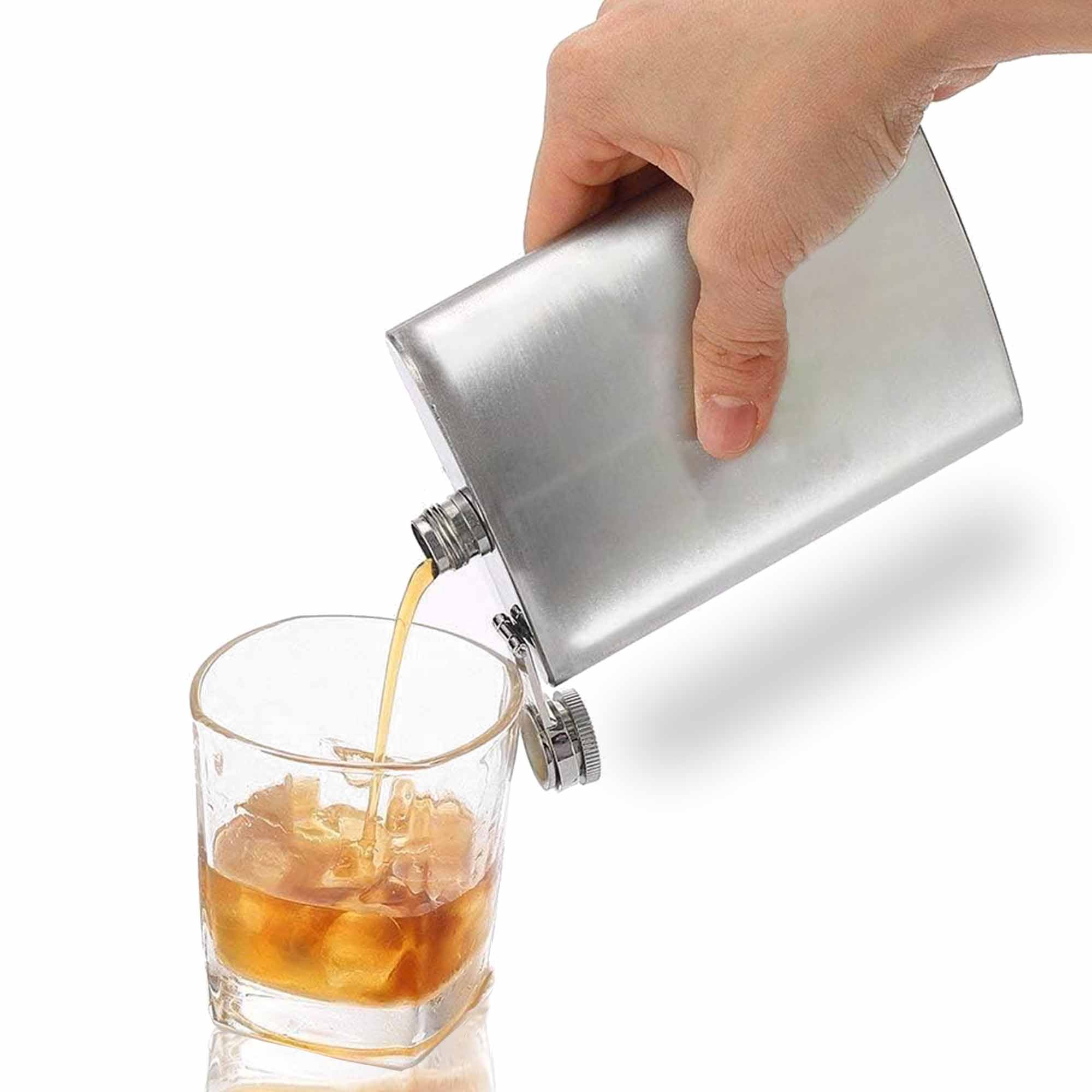 Hip Flask with Attached Screw Lid - 200ml - Stainless Steel