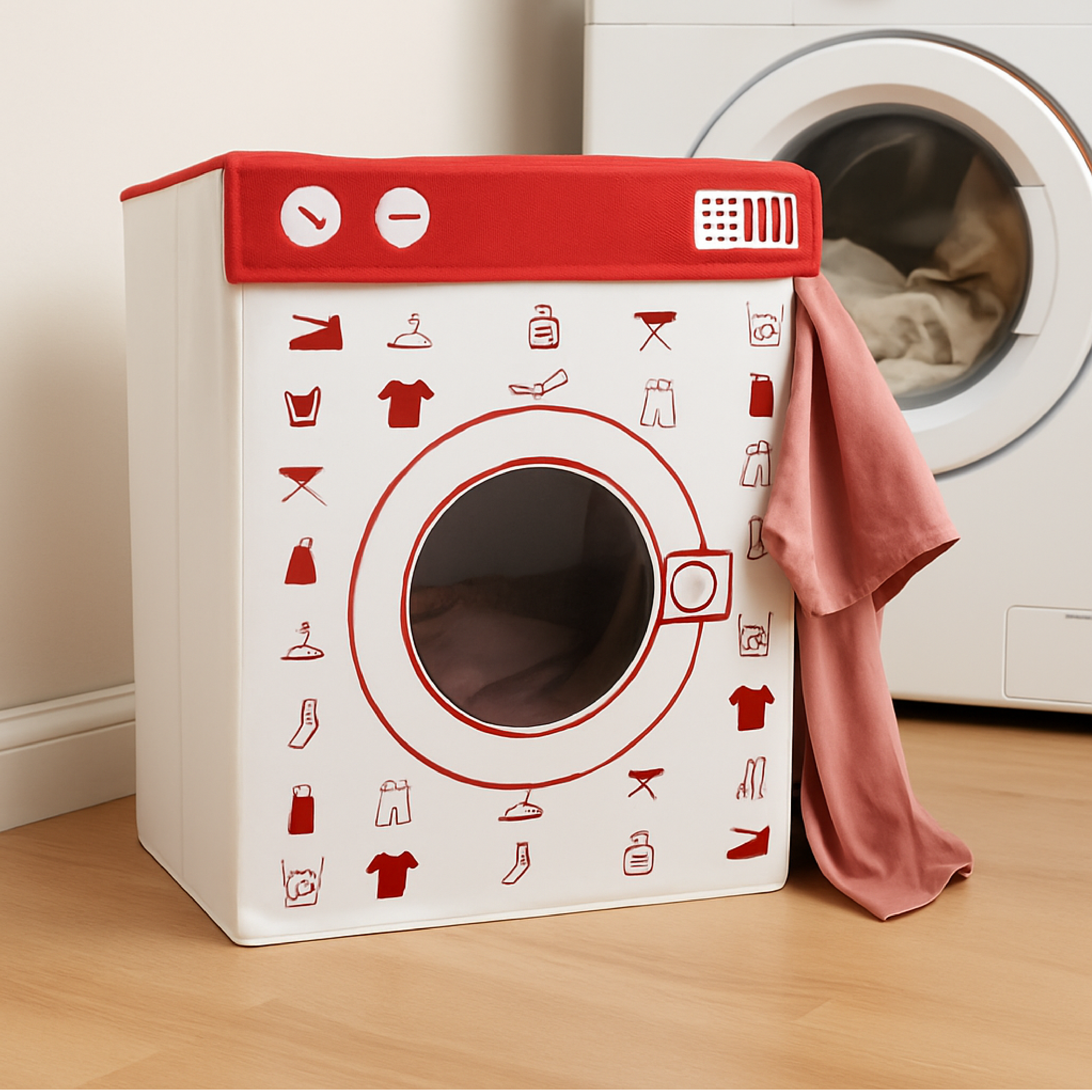 Cesto para la ropa sucia: diseño de lavadora y paquete plano