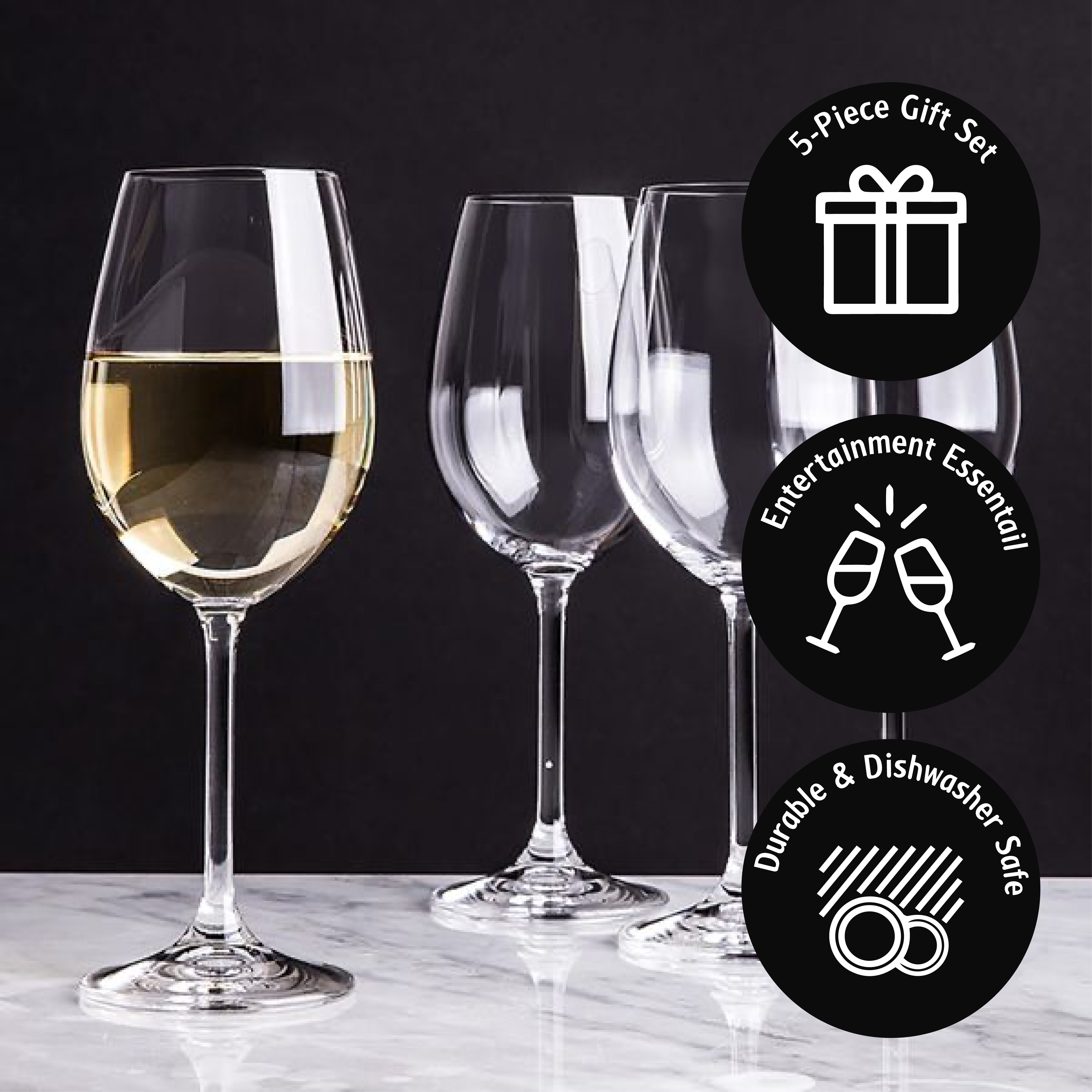 4 Wine Glasses 430ml & 1.5 Litre Glass Ice Bucket - White Wine Gift Set