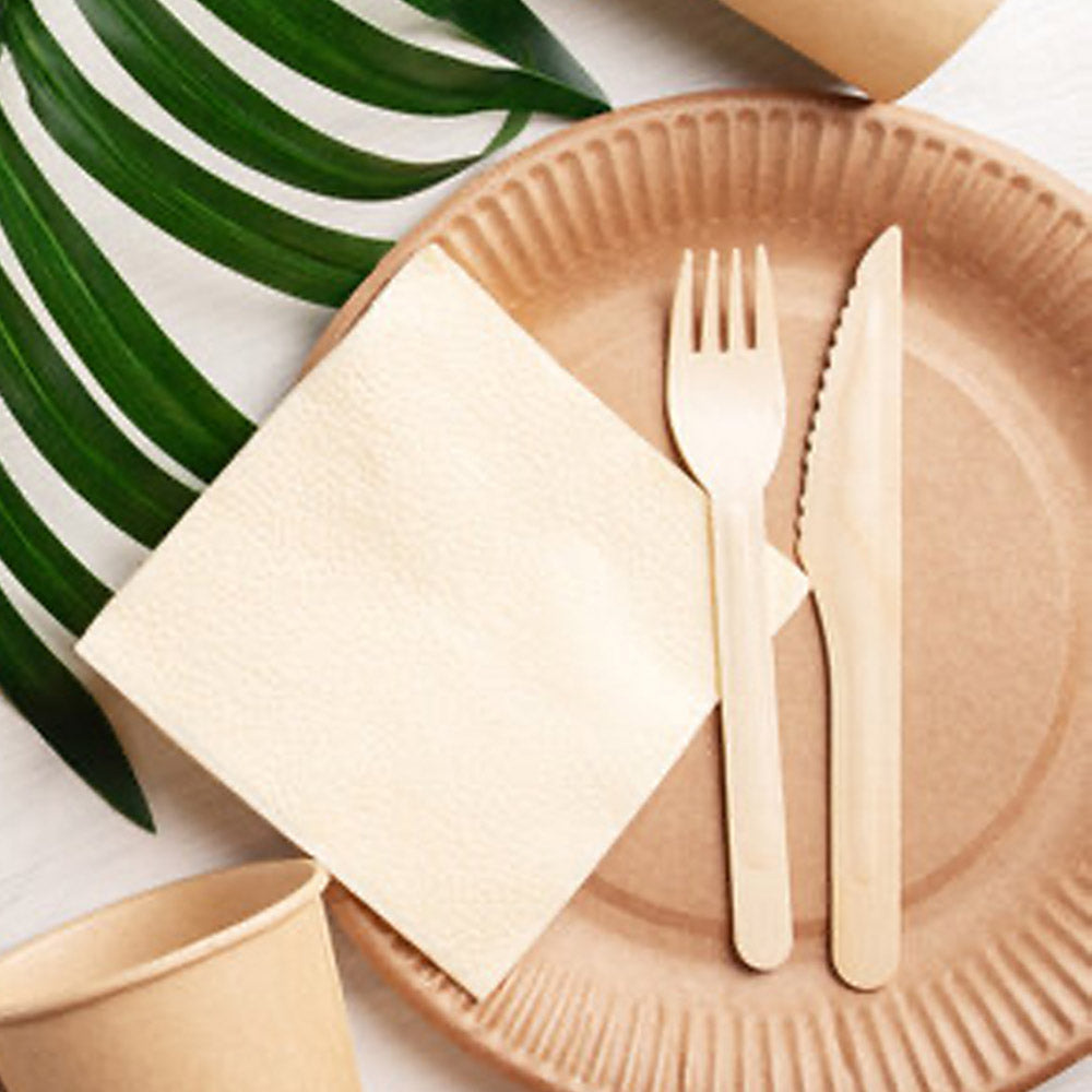 Disposable Cutlery Set with 3-Ply Paper Serviettes - Set of 24 - Eco-Friendly