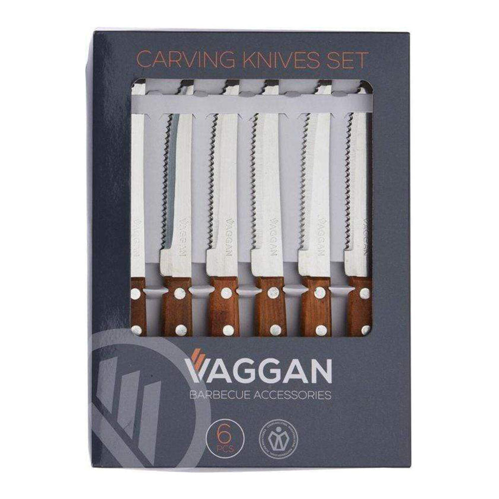 سكاكين من الفولاذ المقاوم للصدأ بمقبض خشبي - مجموعة من 6 قطع