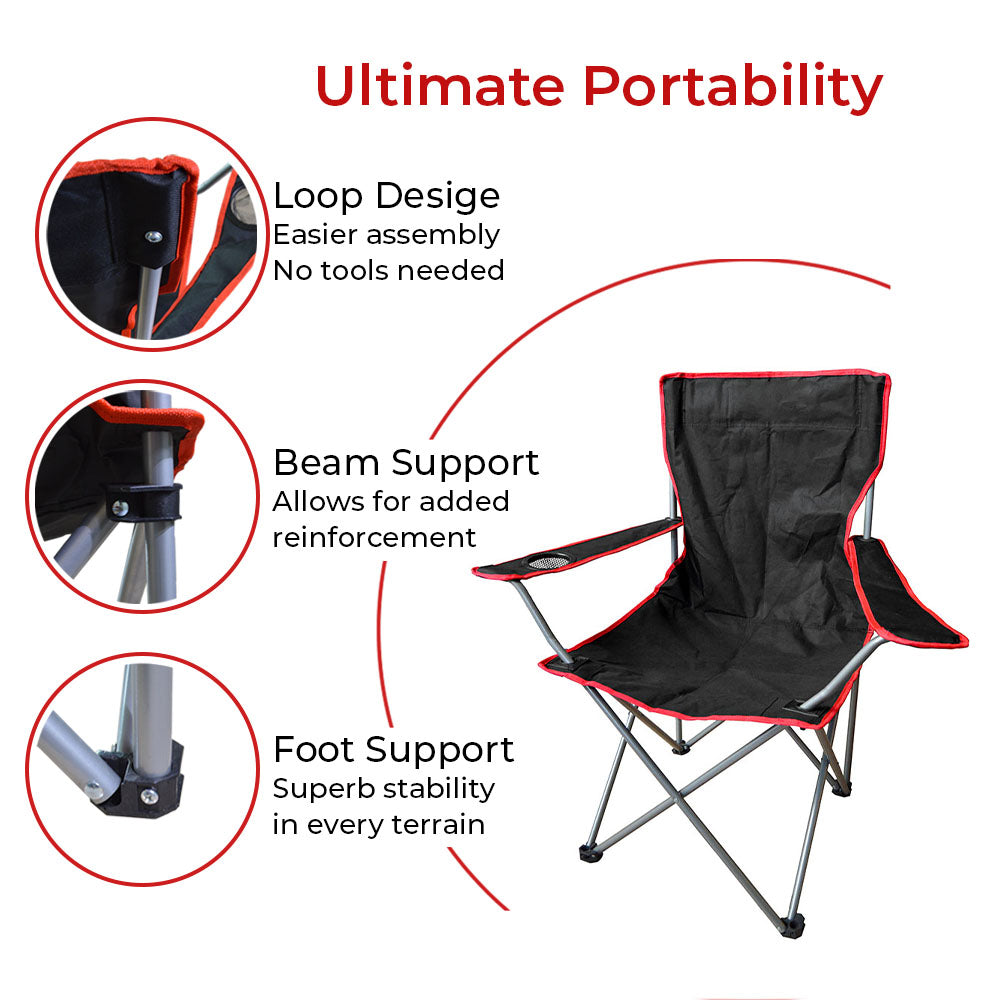 كرسي خارجي مع حقيبة حمل وحامل مشروبات - تصميم قابل للطي