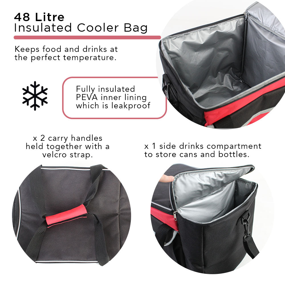 Bolsa térmica aislante con 2 bolsillos laterales y asas de transporte - 48 L