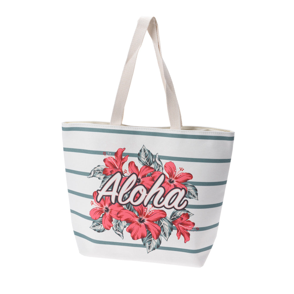 Beach Bag with Aloha Print and Floral Design