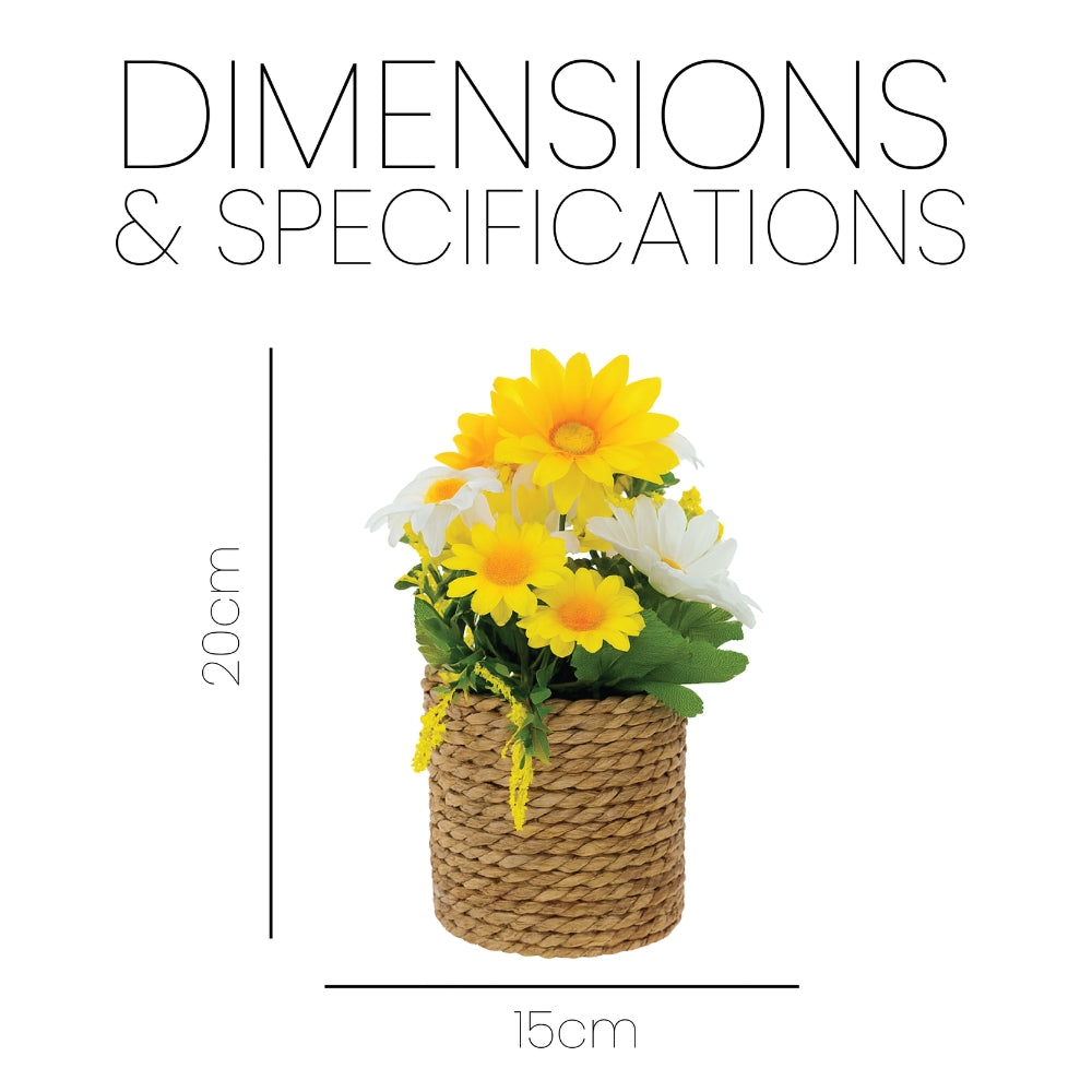 Artificial Flowers in Threaded Rope Basket – 3 Colour Variant Plants