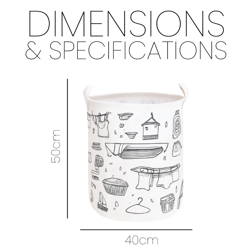 Laundry Basket & Laundry Bag – White Fabric Bag with Black Design Print - 3 Designs