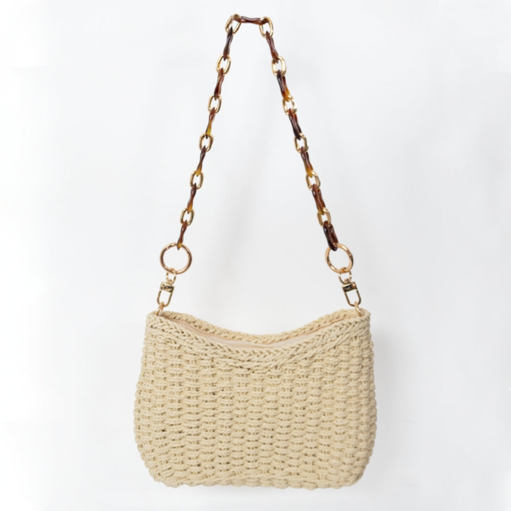 ZY-080 - Straw Shoulder Bag | Natural Paper Straw with Polyester Lining