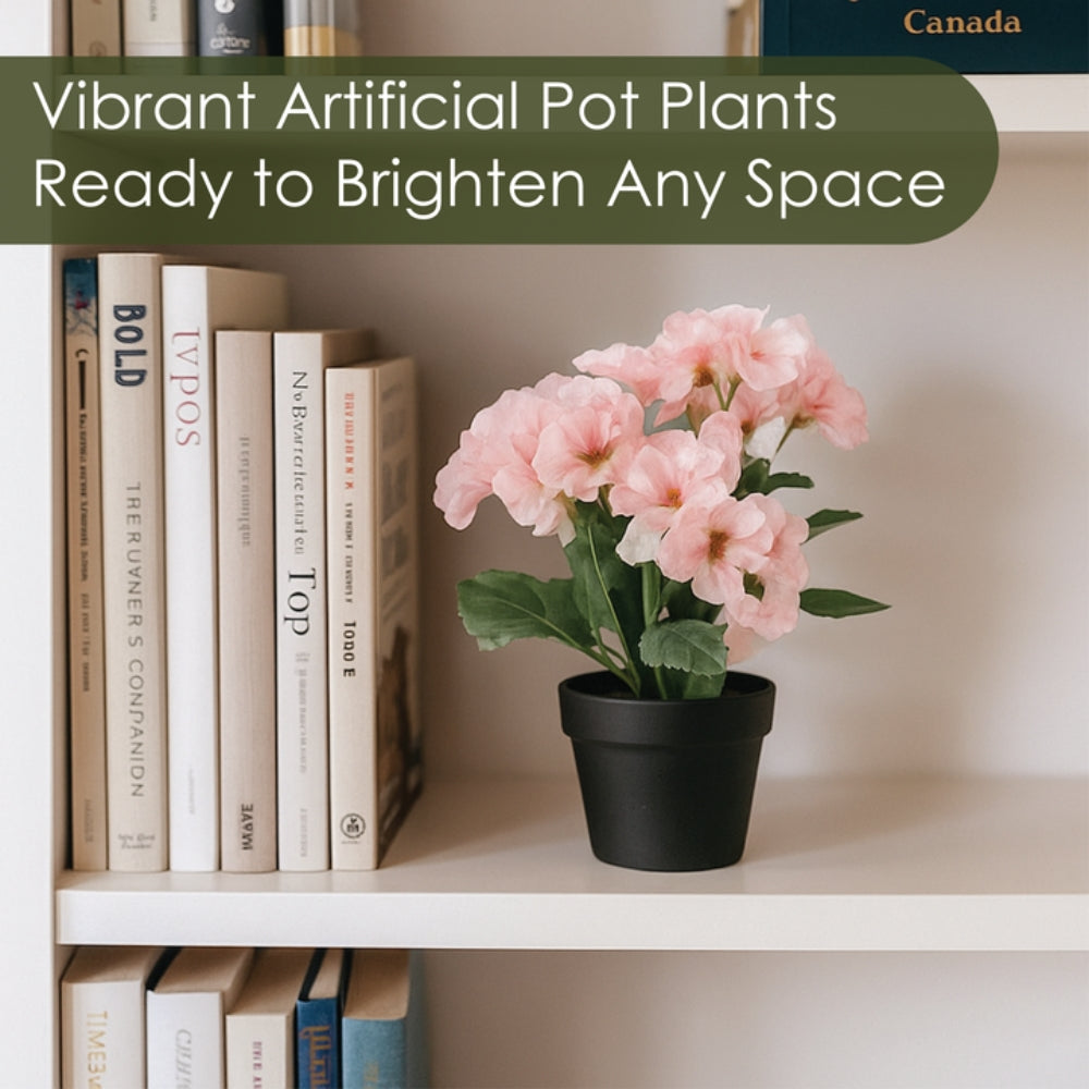 Small Artificial Plant Potted Flowers in Black Pot – 4 Colours