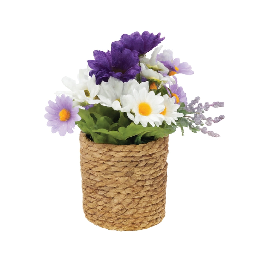 Artificial Flowers in Threaded Rope Basket – 3 Colour Variant Plants