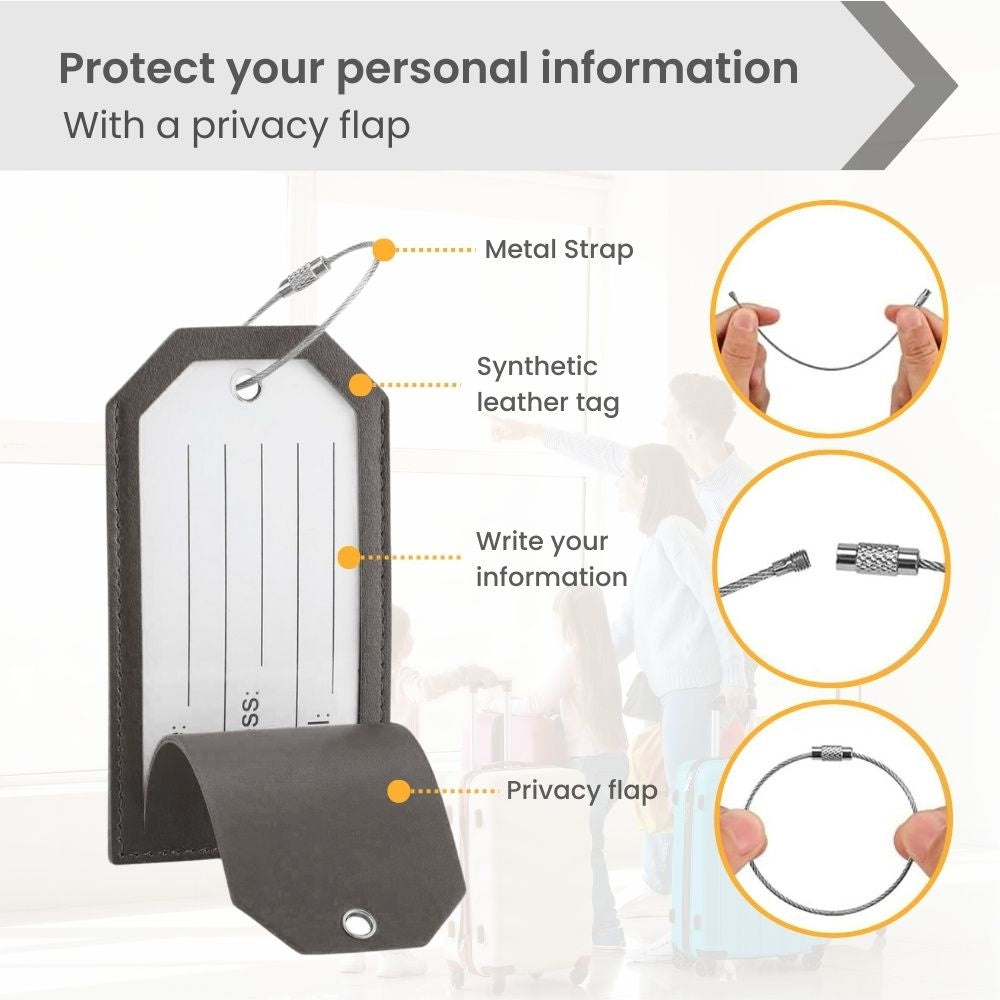Leather Lightweight Luggage Travel Tag with Iron Wire Lock