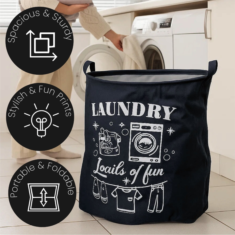 Cotton Laundry Basket – Fabric Bag with Fun Printed Designs, 3 Colours