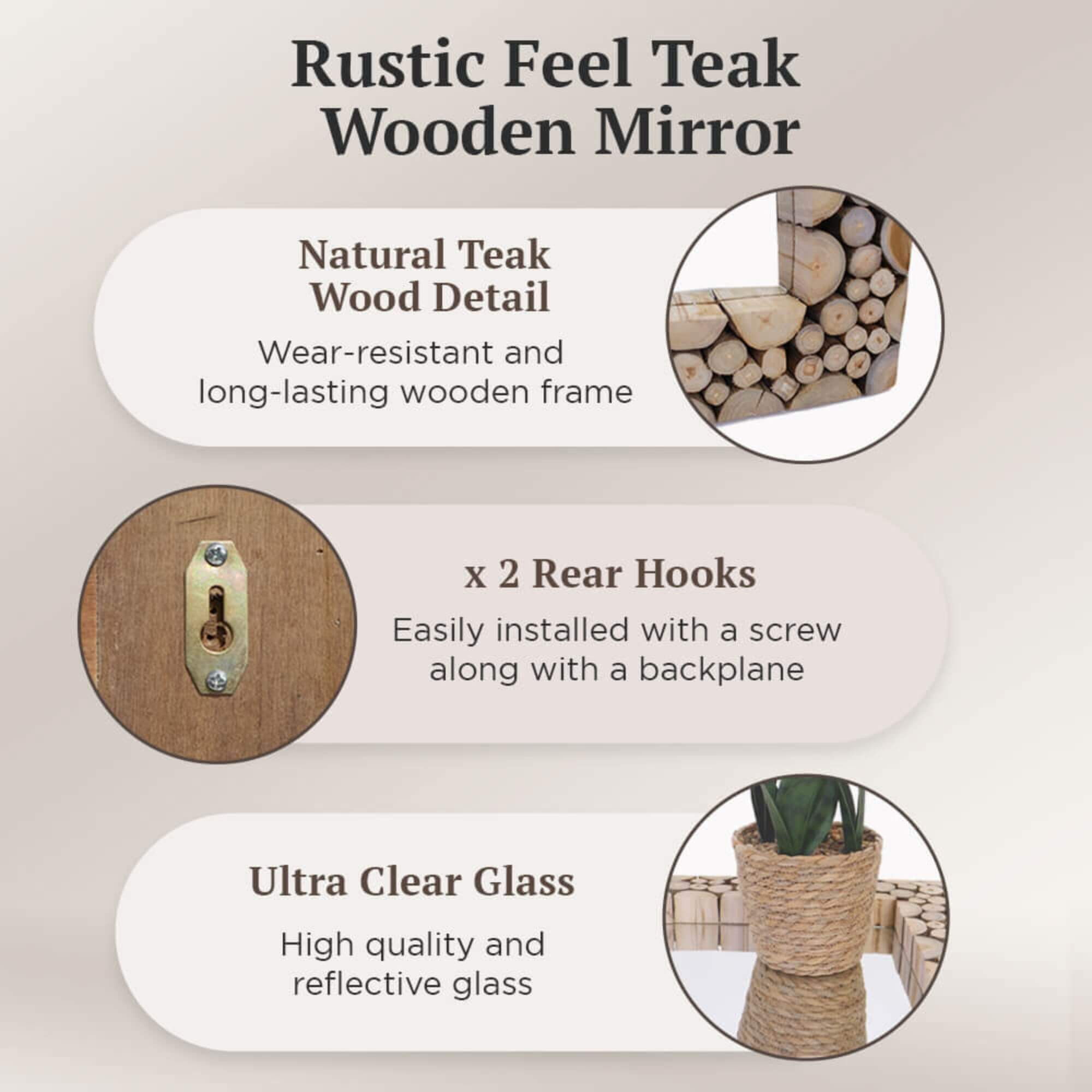 Natural Teak Mirror - Square