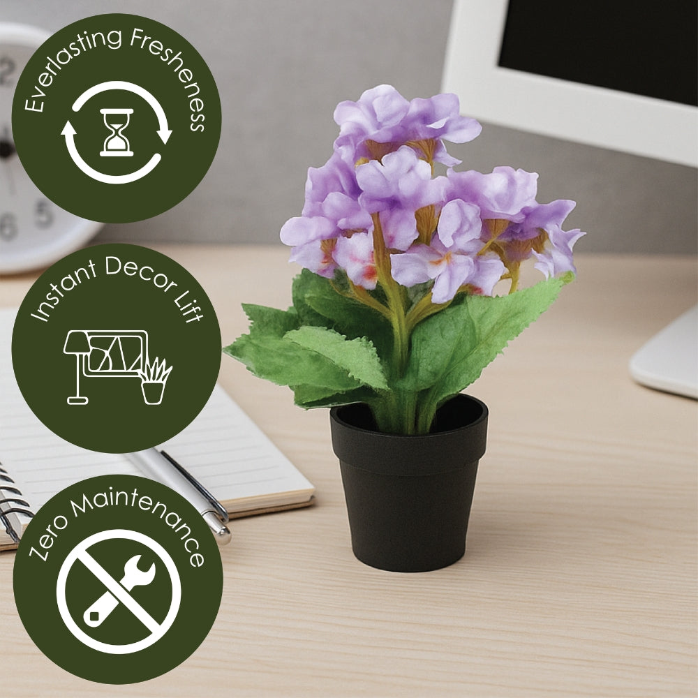 Small Artificial Plant Potted Flowers in Black Pot – 4 Colours
