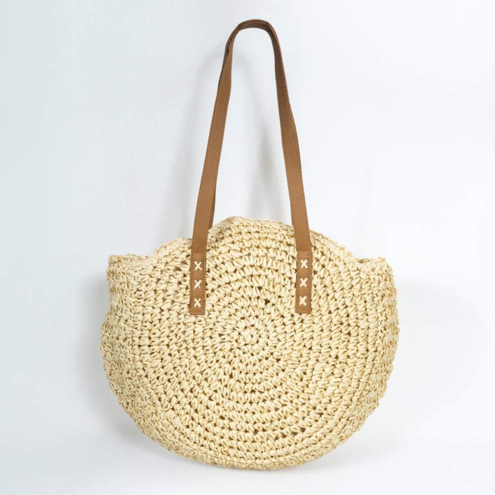 ZY-037 – Round Straw Tote Bag | Natural Paper Straw with Polyester Lining