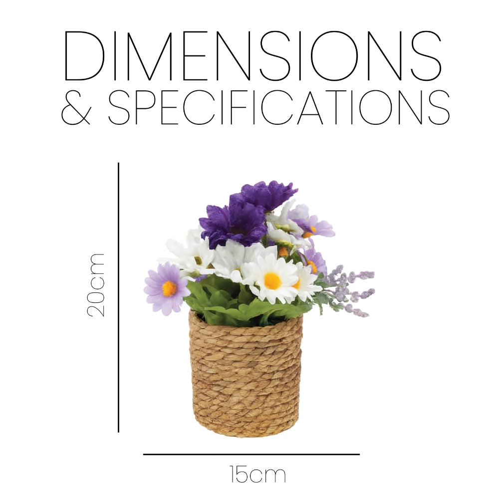 Artificial Flowers in Threaded Rope Basket – 3 Colour Variant Plants